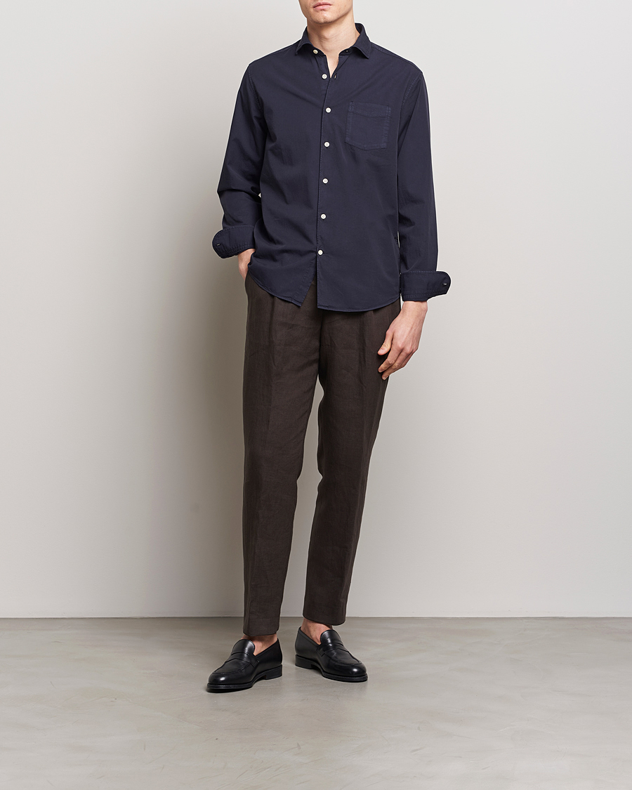 Heren | Overhemden | Oscar Jacobson | Reg Fit Wide Spread Collar Twill Night Blue