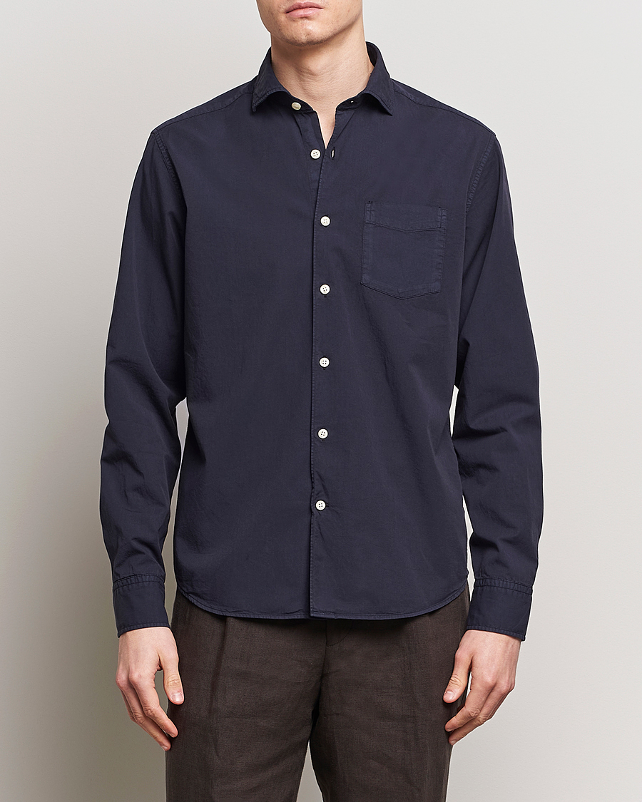 Heren | Overhemden | Oscar Jacobson | Reg Fit Wide Spread Collar Twill Night Blue