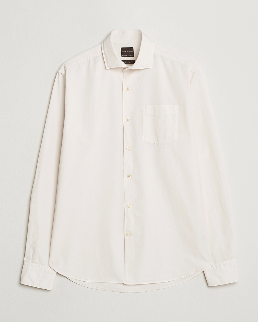 Heren | Overhemden | Oscar Jacobson | Reg Fit Wide Spread Collar Twill Ecru White