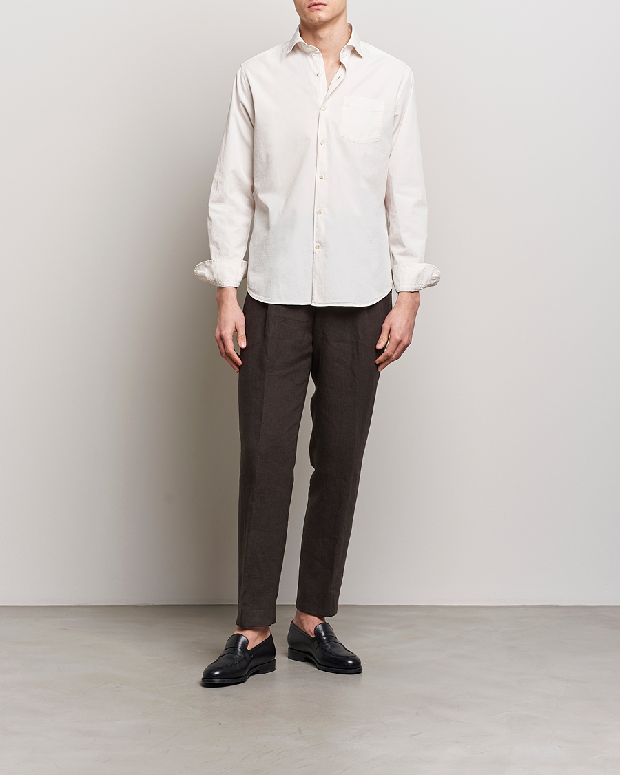Heren | Overhemden | Oscar Jacobson | Reg Fit Wide Spread Collar Twill Ecru White