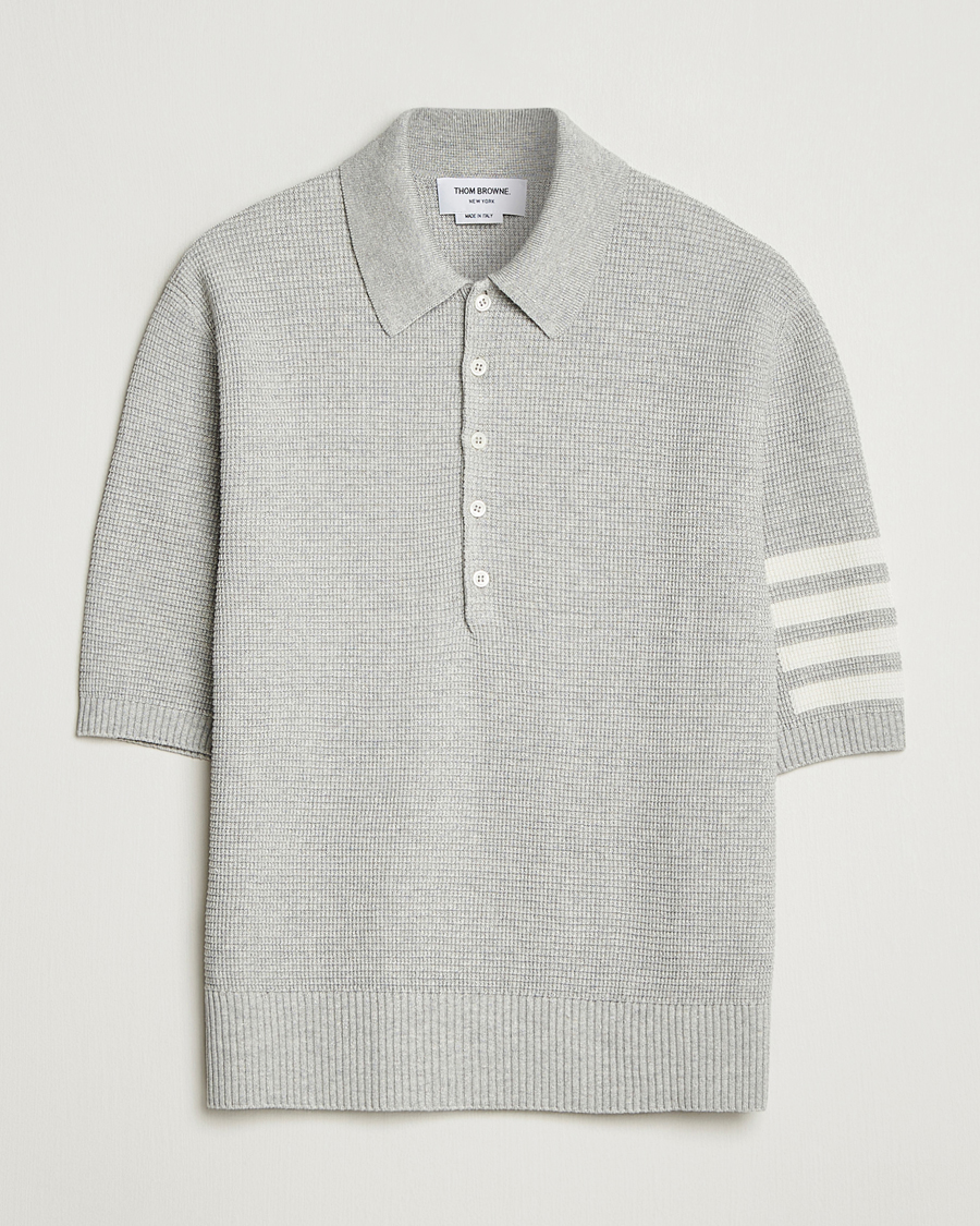 Heren | Polo's | Thom Browne | Textured 4 Bar Knitted Polo Light Grey