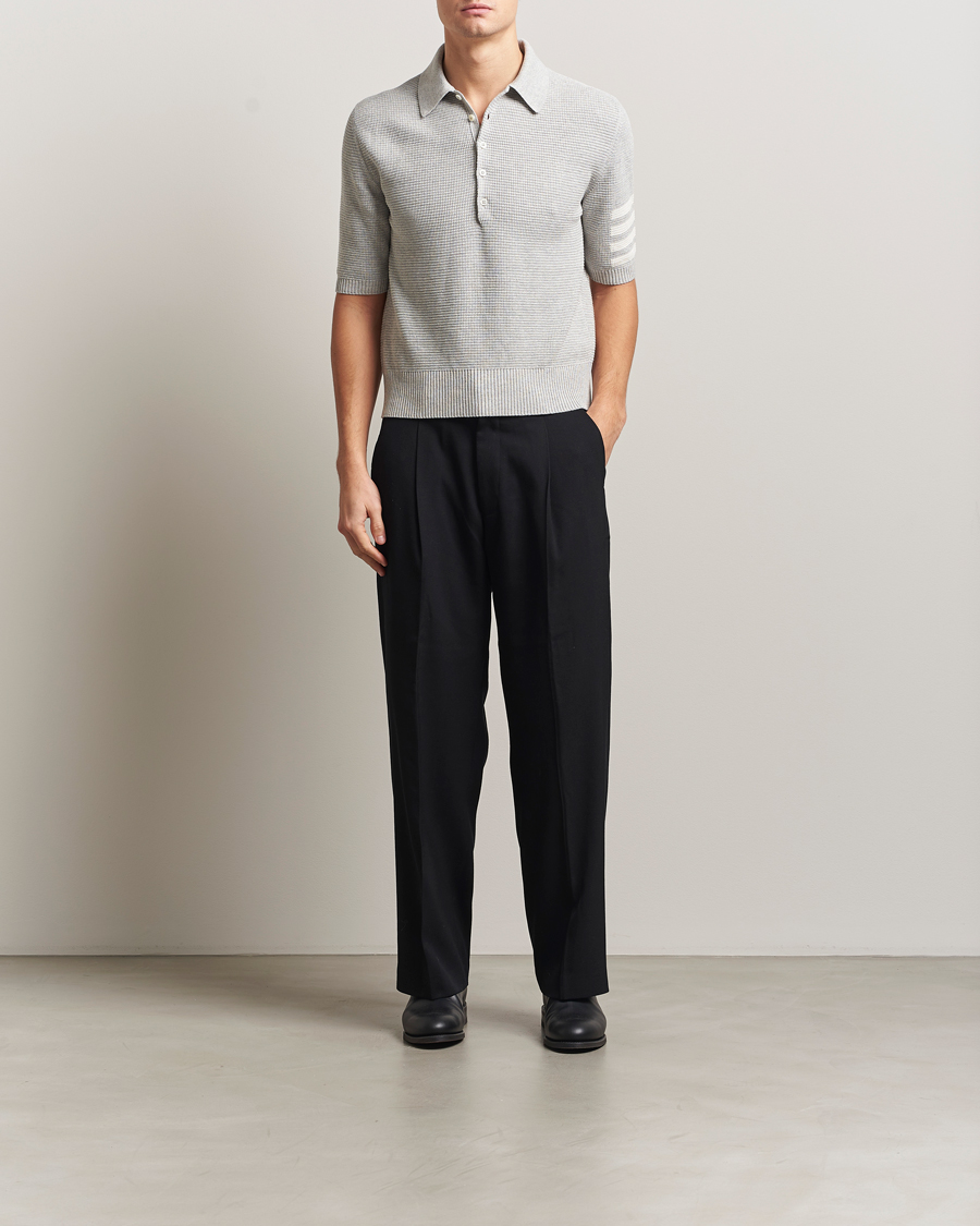 Heren | Polo's | Thom Browne | Textured 4 Bar Knitted Polo Light Grey
