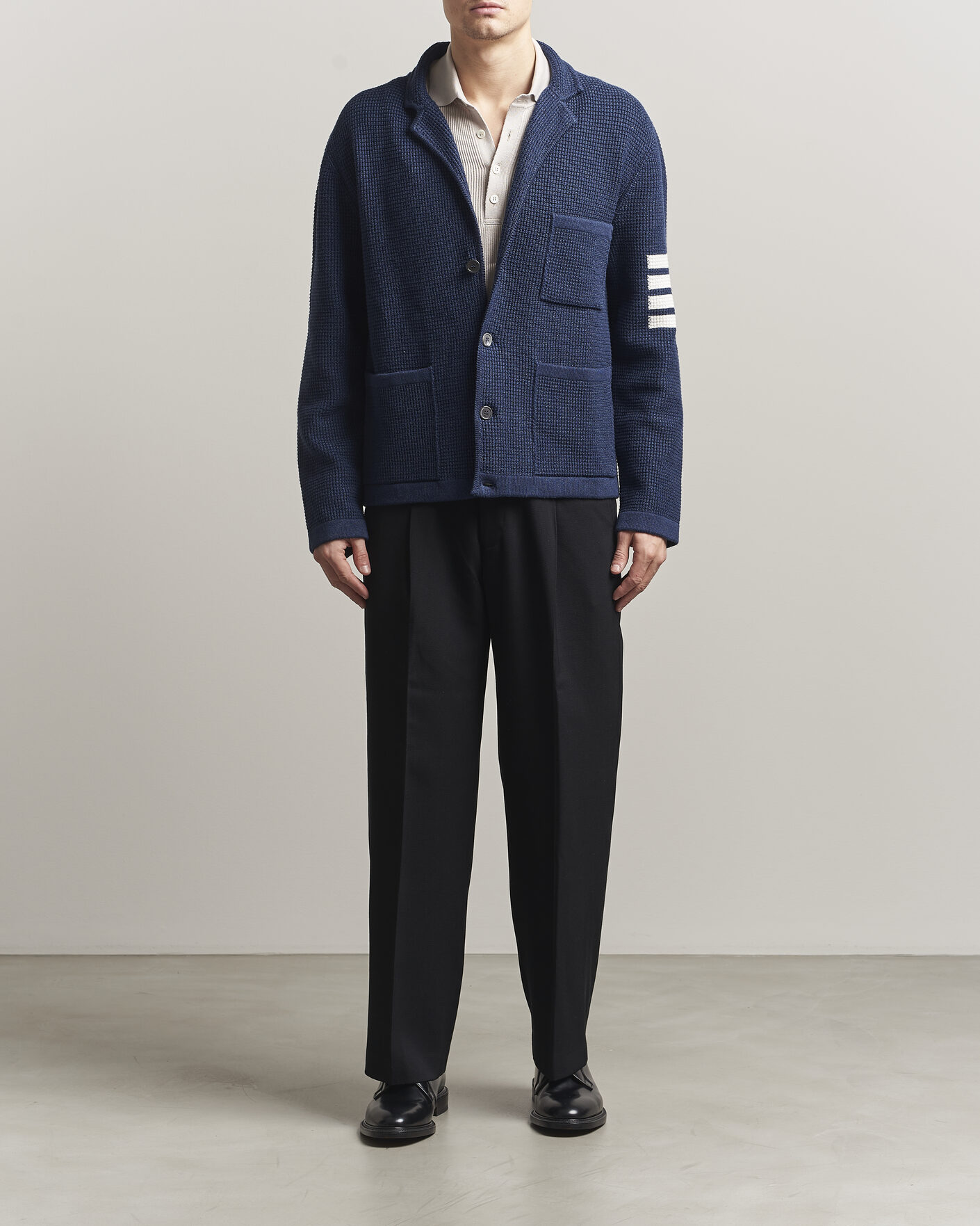 Heren | Truien | Thom Browne | Textured 4 Bar Cardigan Jacket Navy