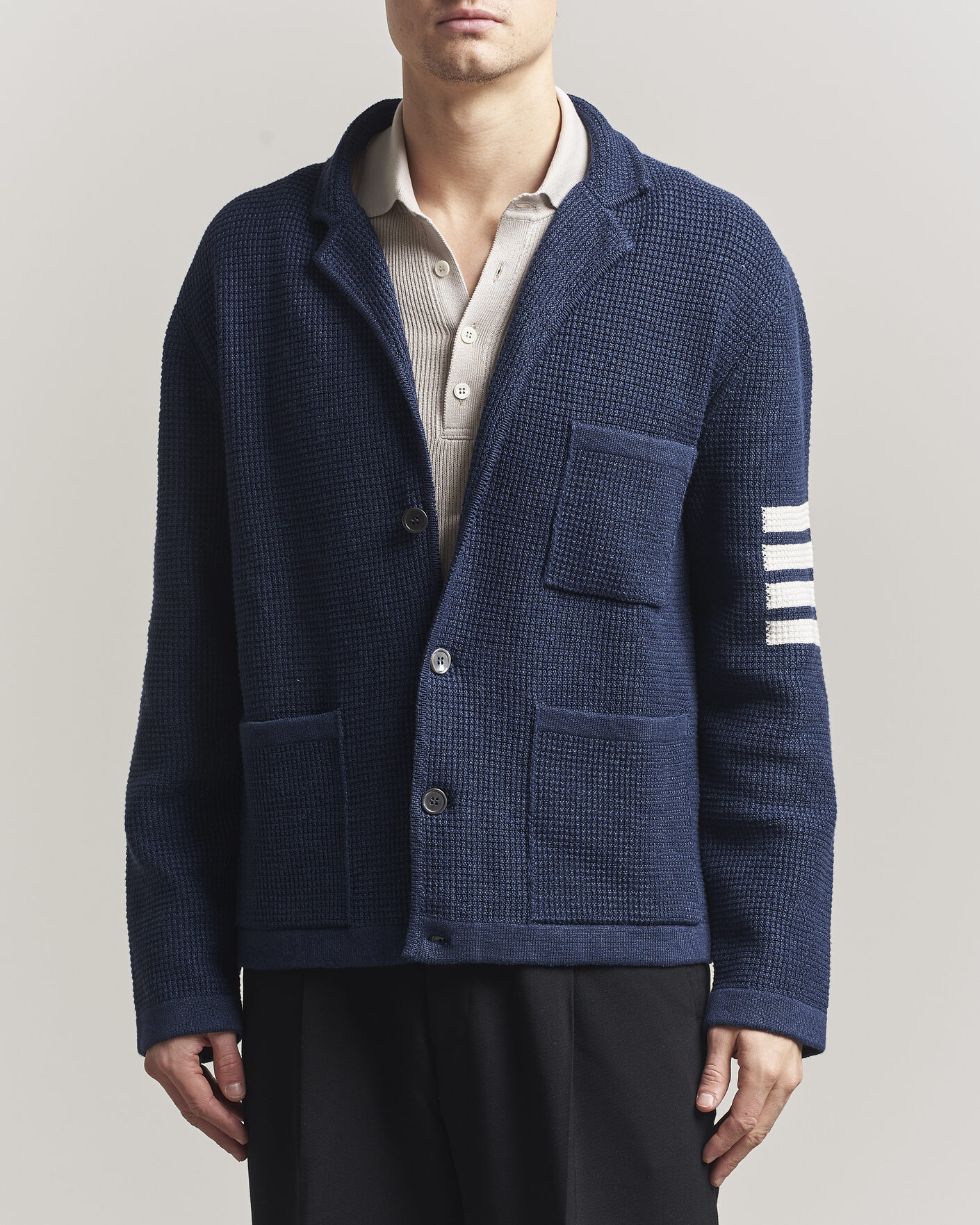 Heren | Truien | Thom Browne | Textured 4 Bar Cardigan Jacket Navy