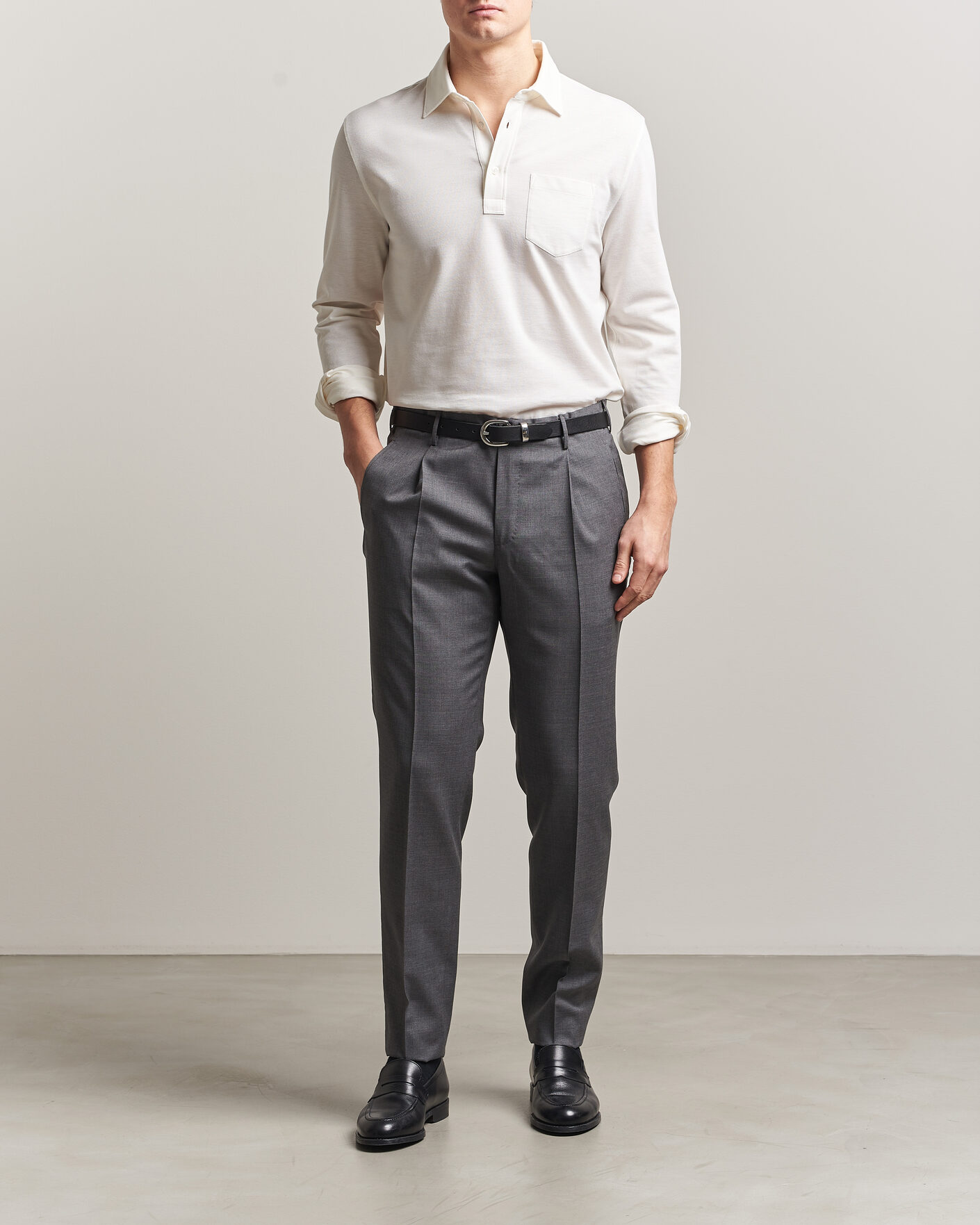 Heren | Polo's | Ralph Lauren Purple Label | Cotton/Cashmere Long Sleeve Polo Off White