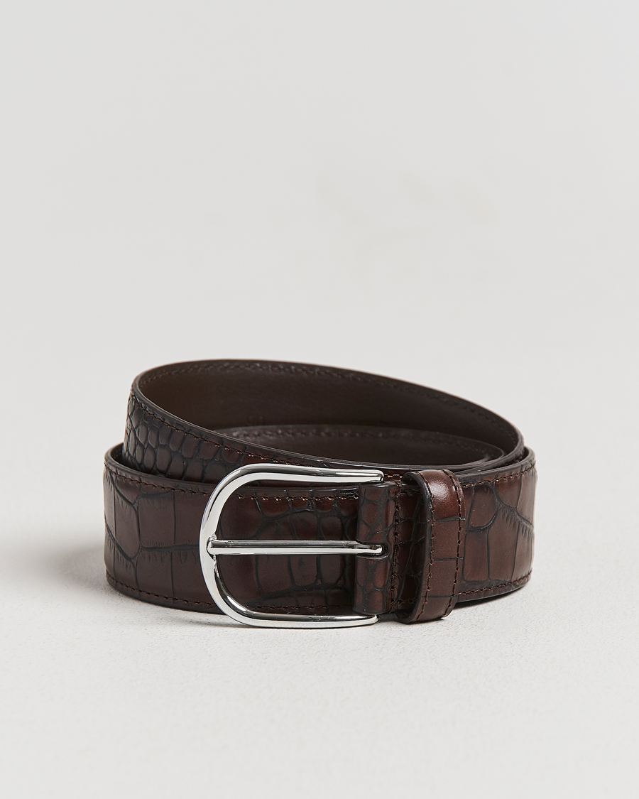 Heren | Riemen | Anderson's | Embossed 3,5cm Leather Belt Brown