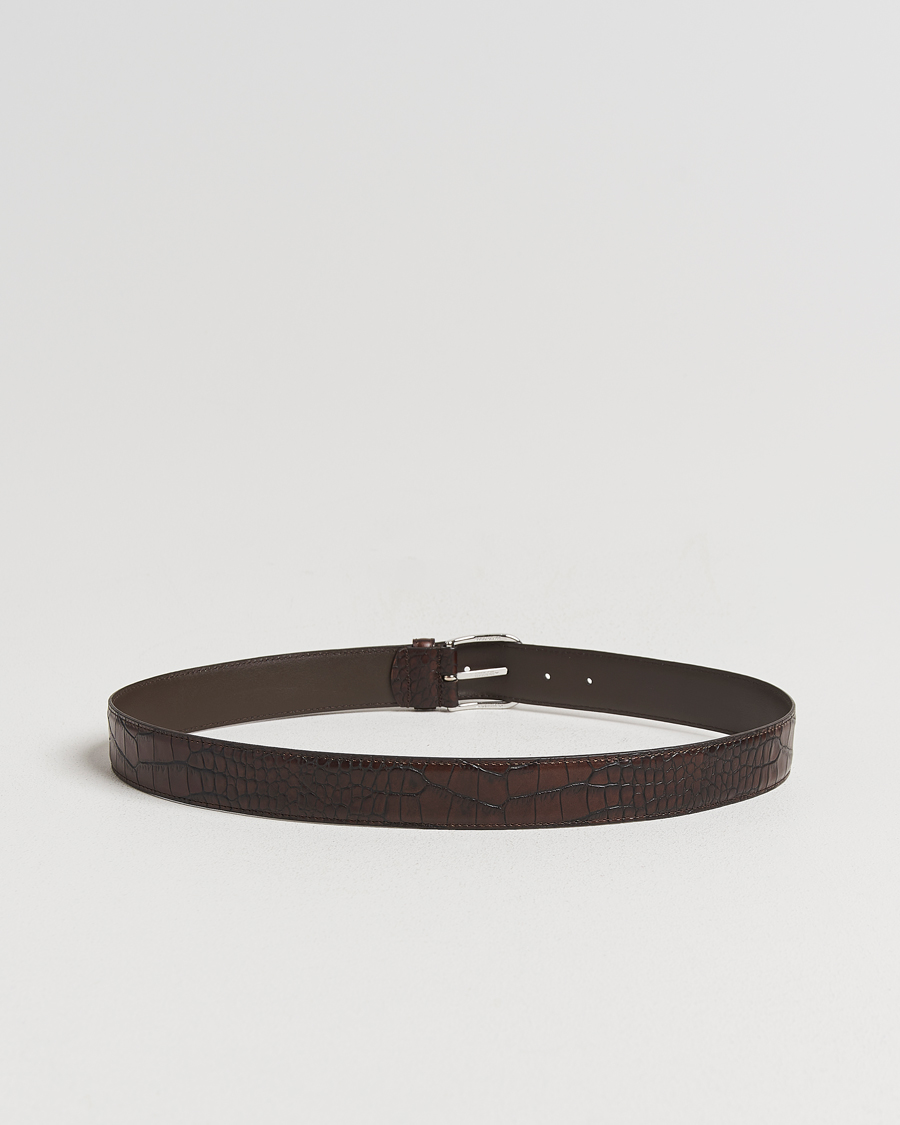 Heren | Riemen | Anderson's | Embossed 3,5cm Leather Belt Brown