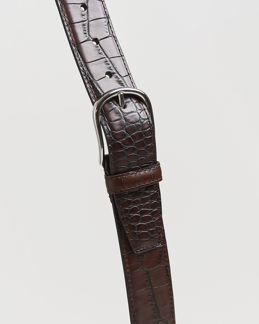 Heren | Riemen | Anderson's | Embossed 3,5cm Leather Belt Brown