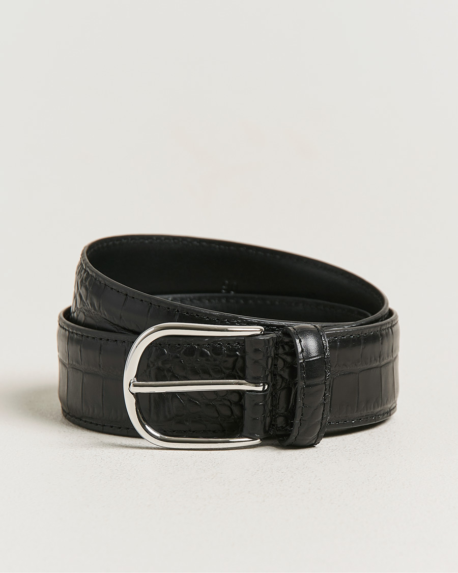 Heren | Riemen | Anderson's | Embossed 3,5cm Leather Belt Black