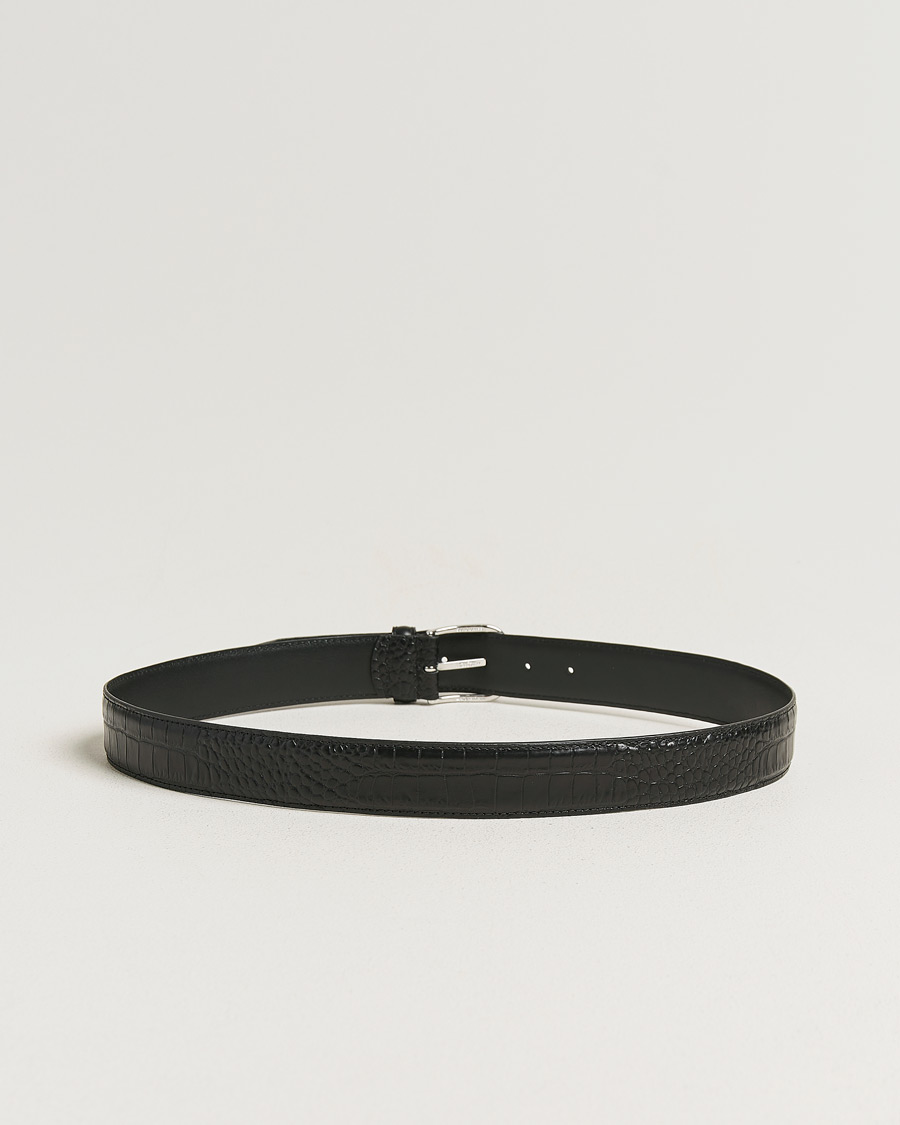 Heren | Riemen | Anderson's | Embossed 3,5cm Leather Belt Black