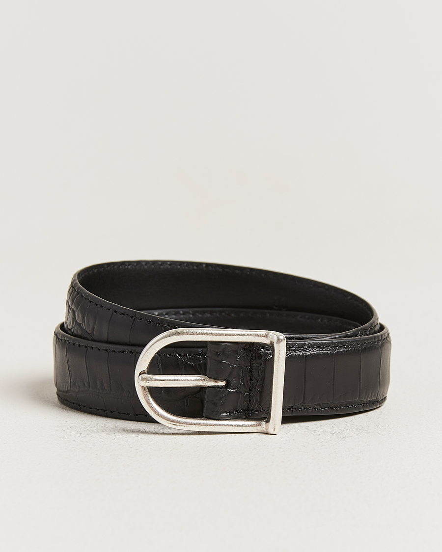 Heren | Riemen | Anderson's | Embossed 2,5cm Lether Belt Black