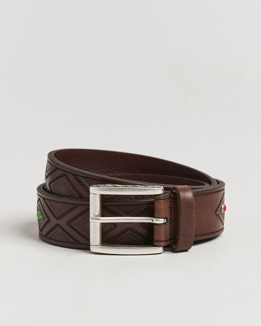 Heren | Riemen | Anderson's | Diamond Pattern Western 3,5cm Belt Brown