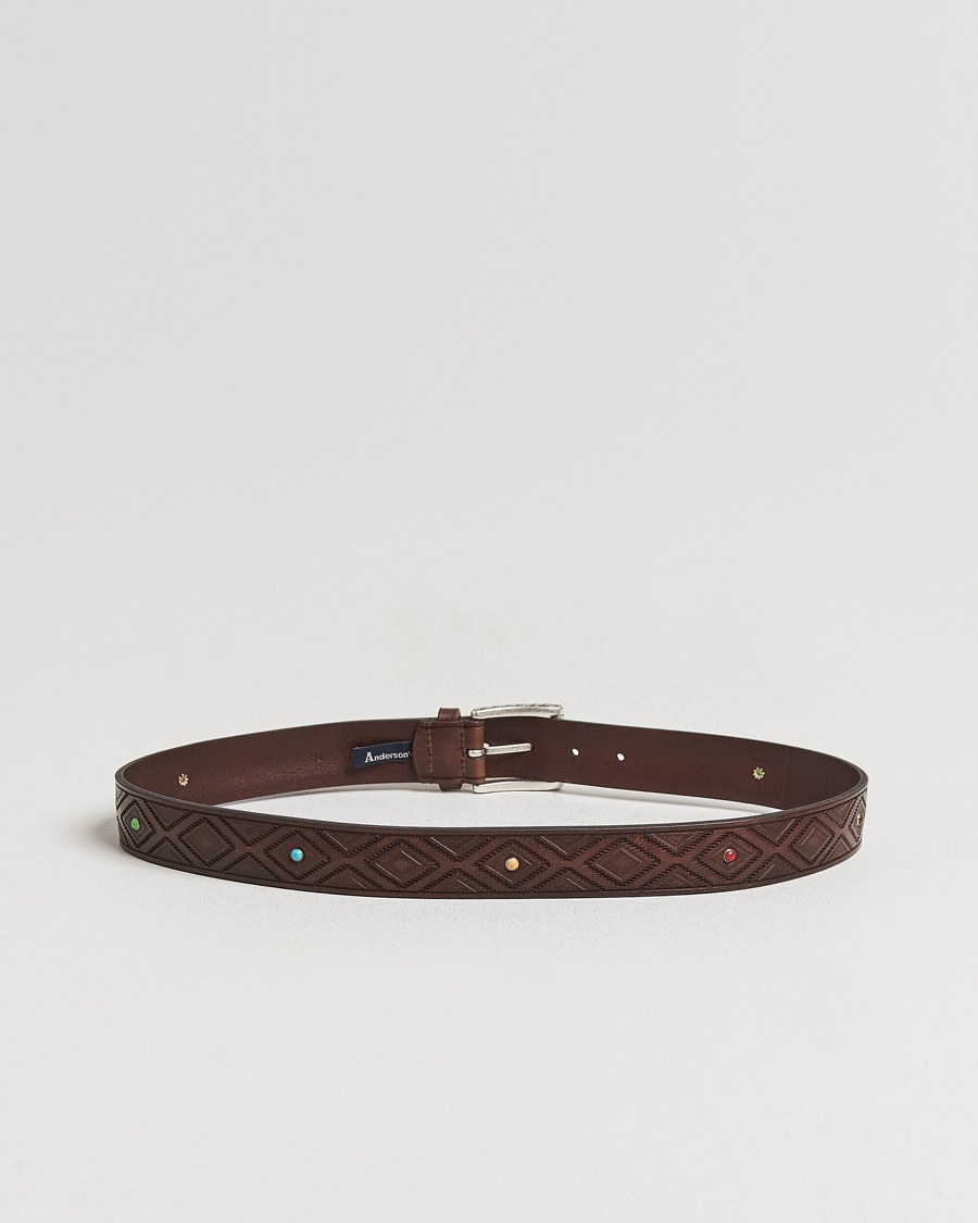 Heren | Riemen | Anderson's | Diamond Pattern Western 3,5cm Belt Brown