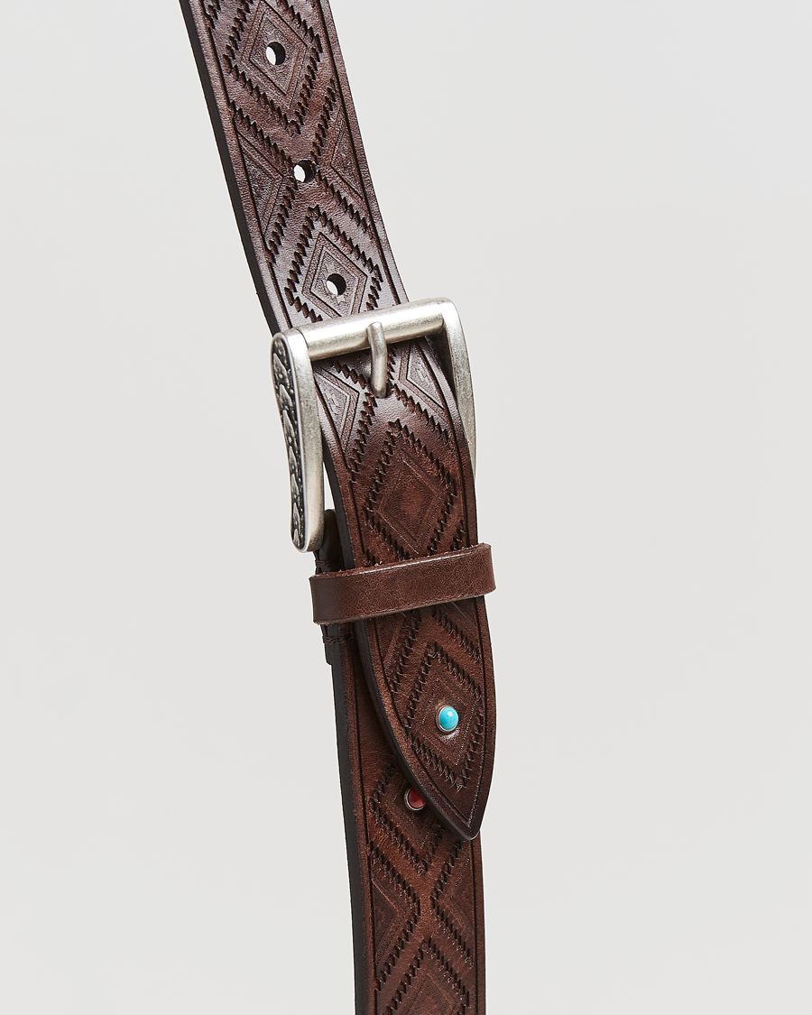 Heren | Riemen | Anderson's | Diamond Pattern Western 3,5cm Belt Brown