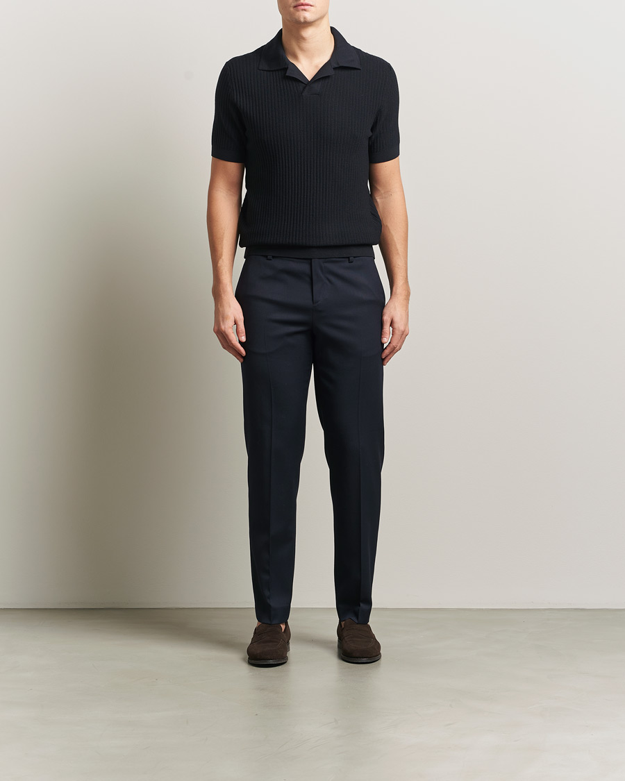 Heren | Truien | Brioni | Knitted Rib Wool Polo Navy