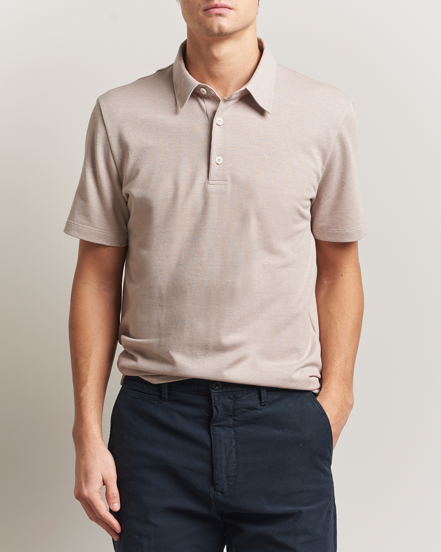Heren | Polo's | Brioni | Short Sleeve Cotton Piquet Polo Beige
