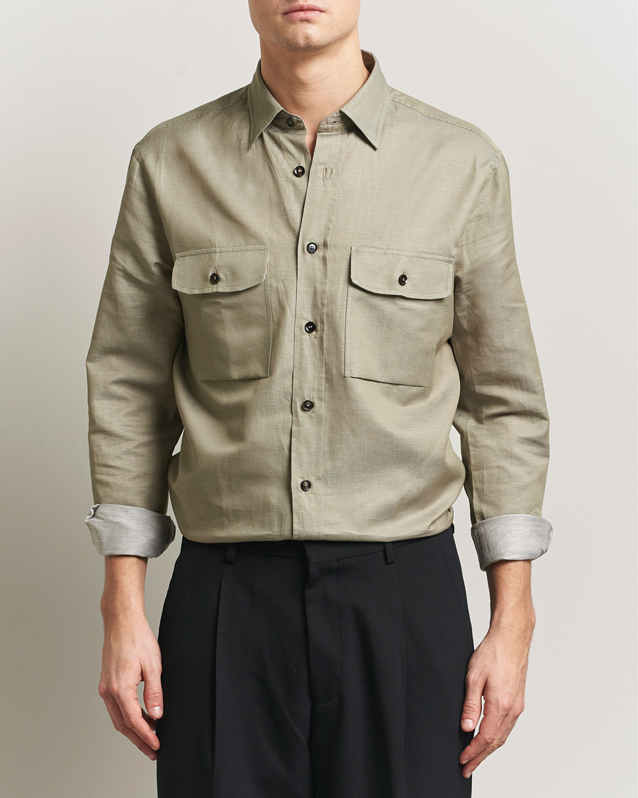 Heren | Overhemden | Brioni | Cotton/Linen Overshirt Olive