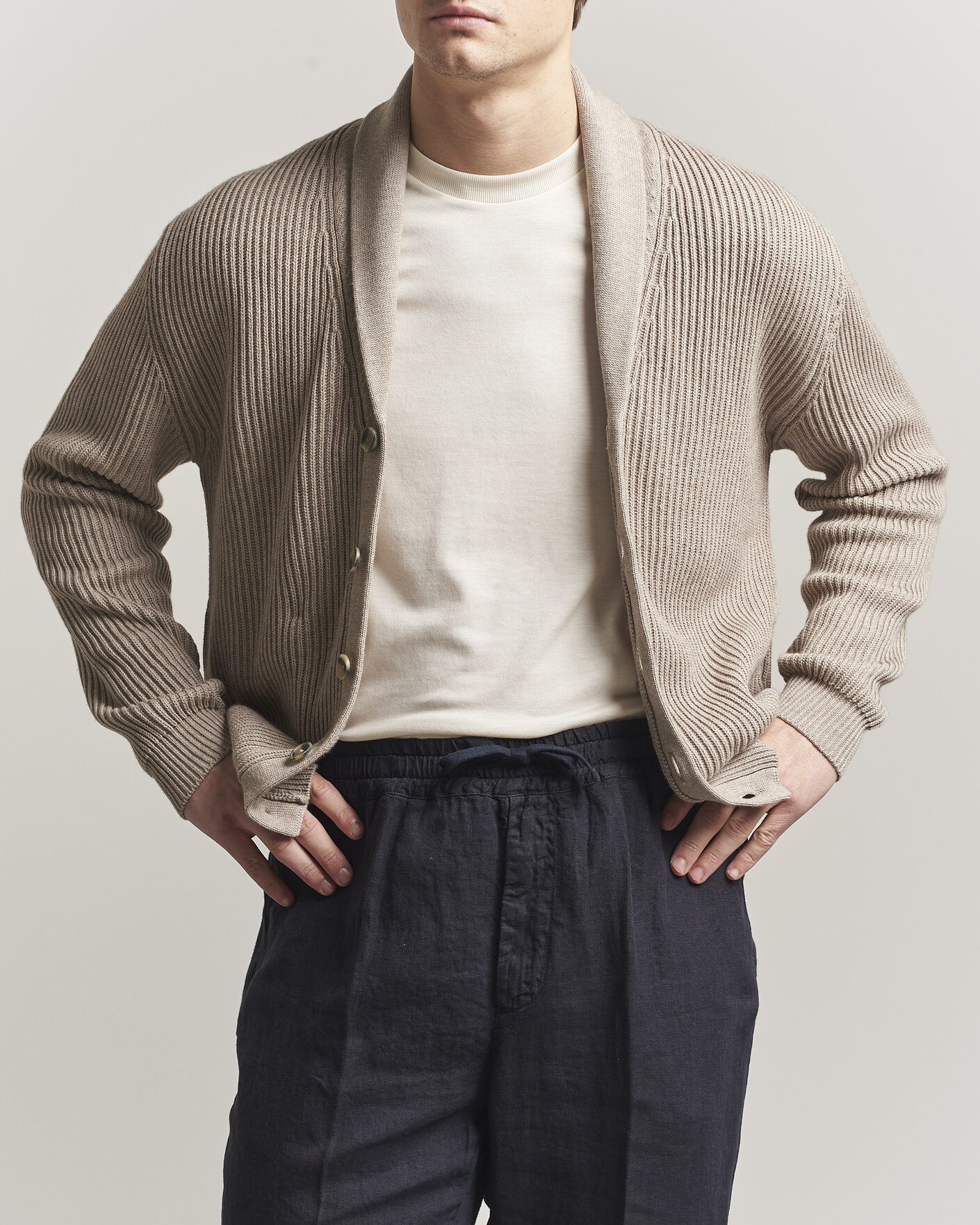 Heren | Truien | Altea | Cotton/Cashmere Shawl Cardigan Taupe