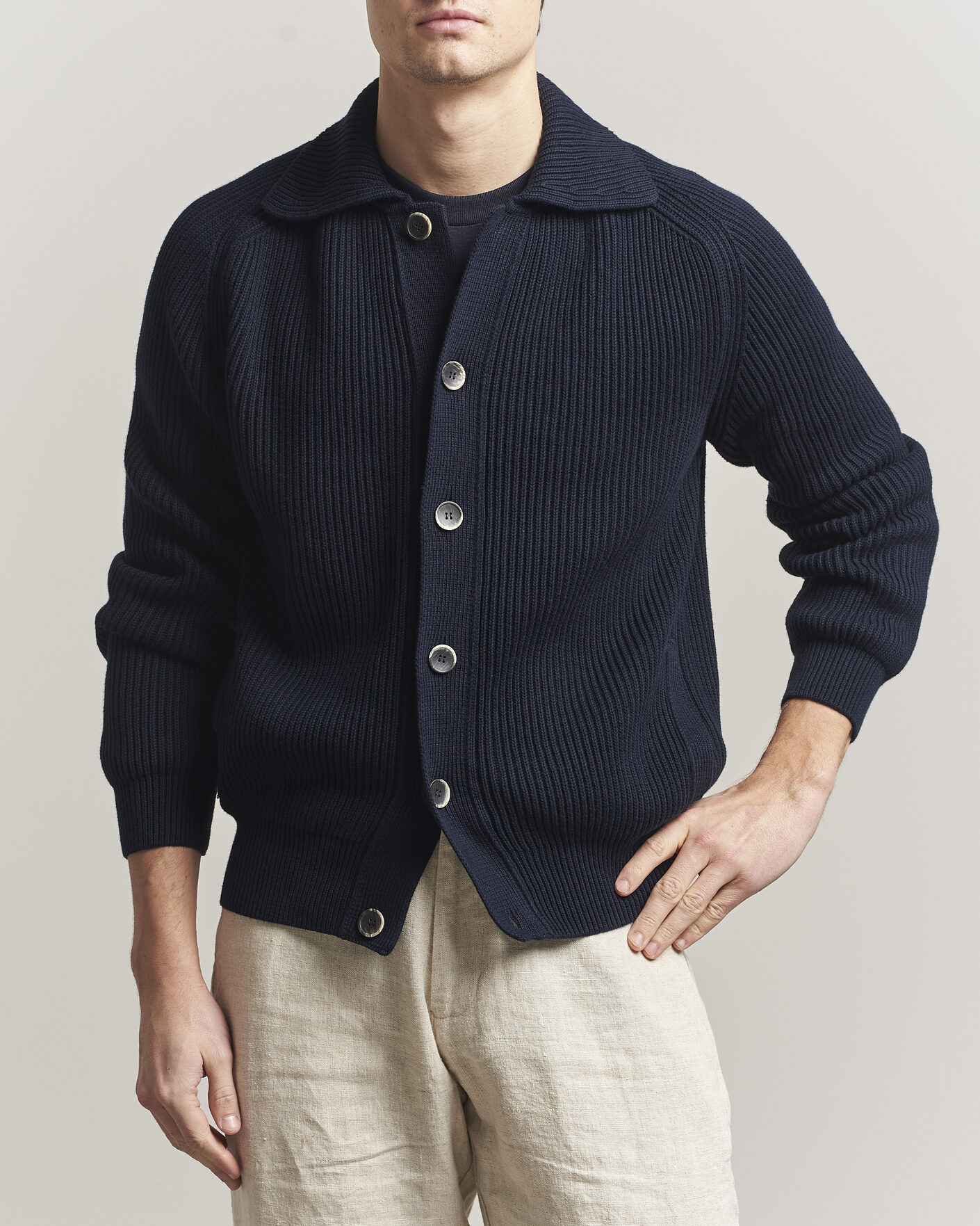 Heren | Truien | Altea | Cotton Rib Cardigan Jacket Navy
