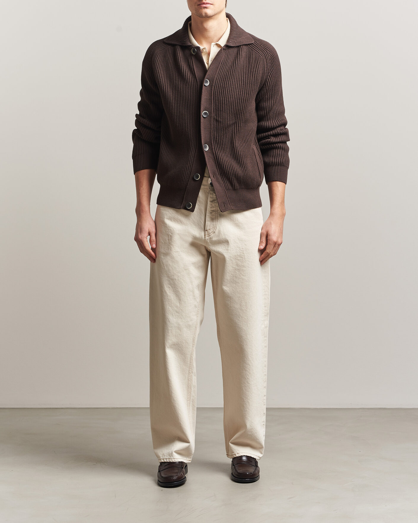 Heren | Truien | Altea | Cotton Rib Cardigan Jacket Dark Brown