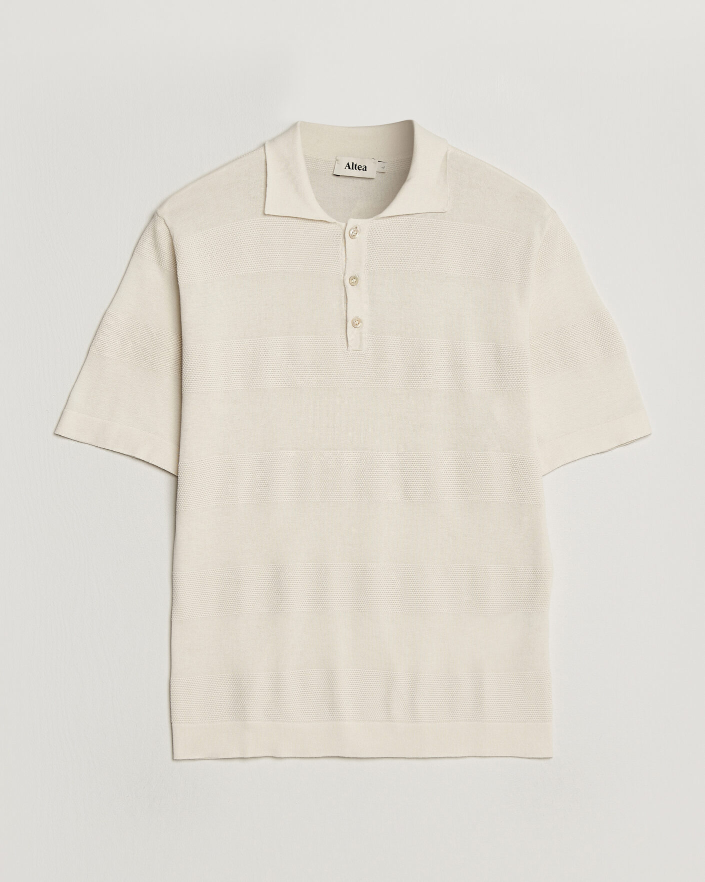 Heren | Polo's | Altea | Block Stripe Knitted Polo Off White