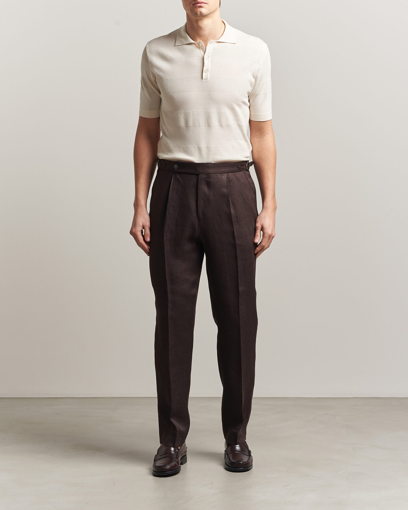 Heren | Polo's | Altea | Block Stripe Knitted Polo Off White