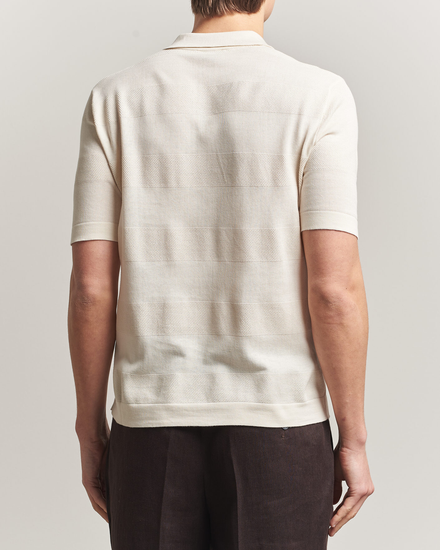 Heren | Polo's | Altea | Block Stripe Knitted Polo Off White