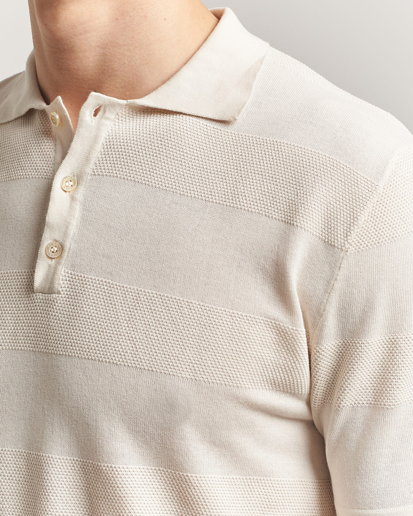 Heren | Polo's | Altea | Block Stripe Knitted Polo Off White