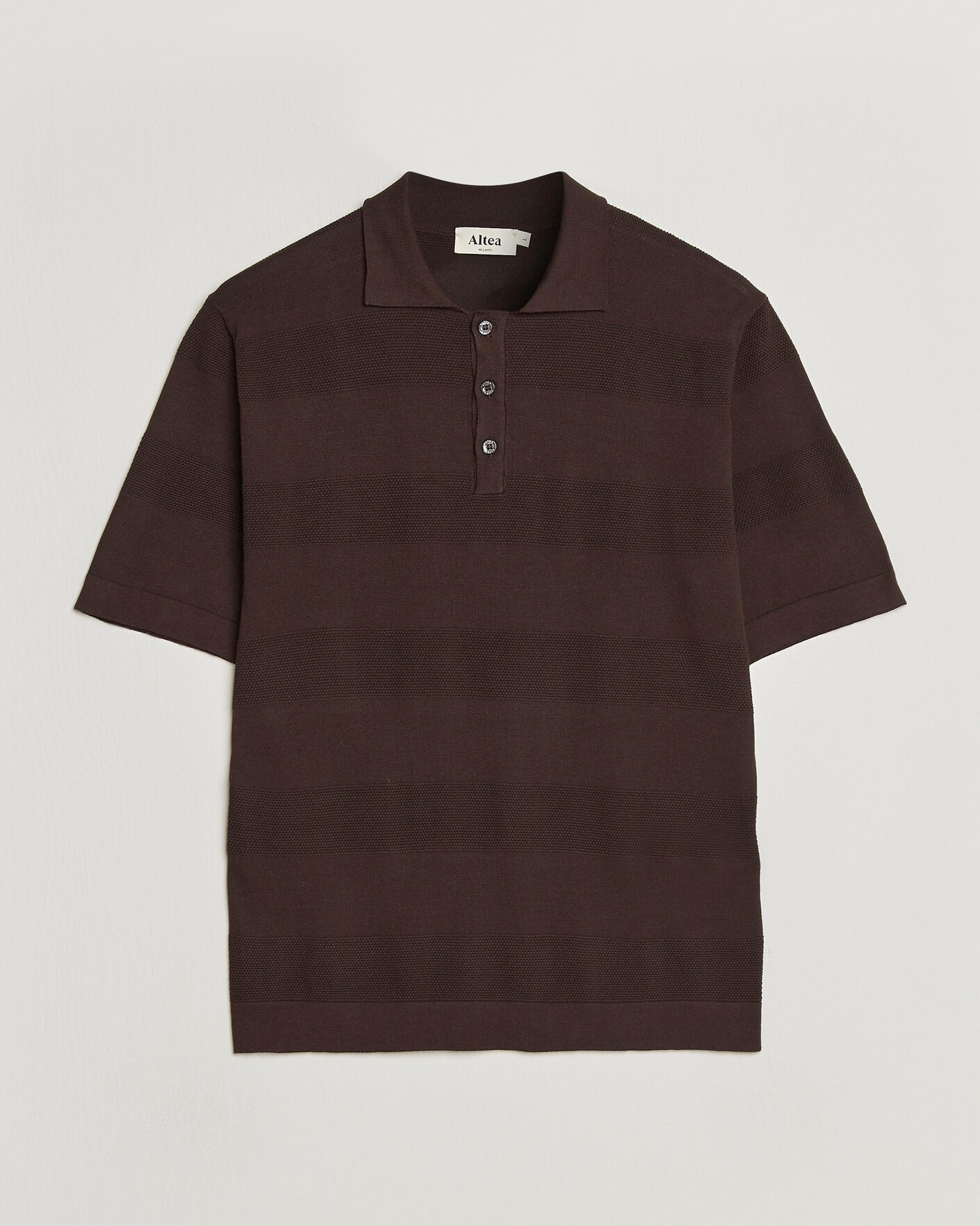 Heren | Polo's | Altea | Block Stripe Knitted Polo Dark Brown