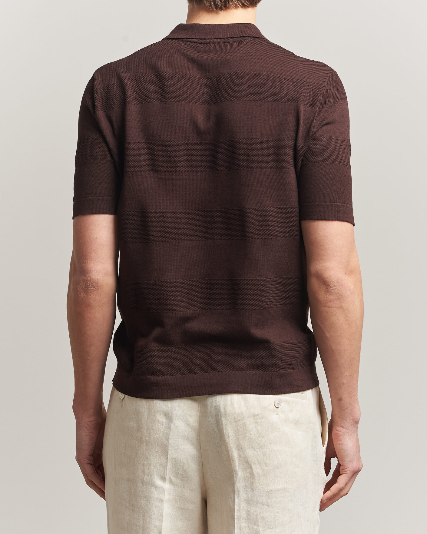 Heren | Polo's | Altea | Block Stripe Knitted Polo Dark Brown