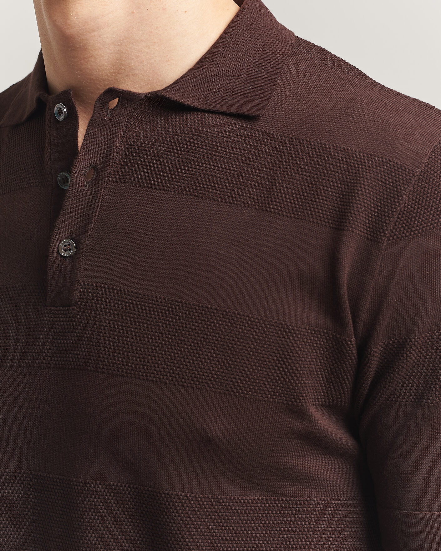 Heren | Polo's | Altea | Block Stripe Knitted Polo Dark Brown