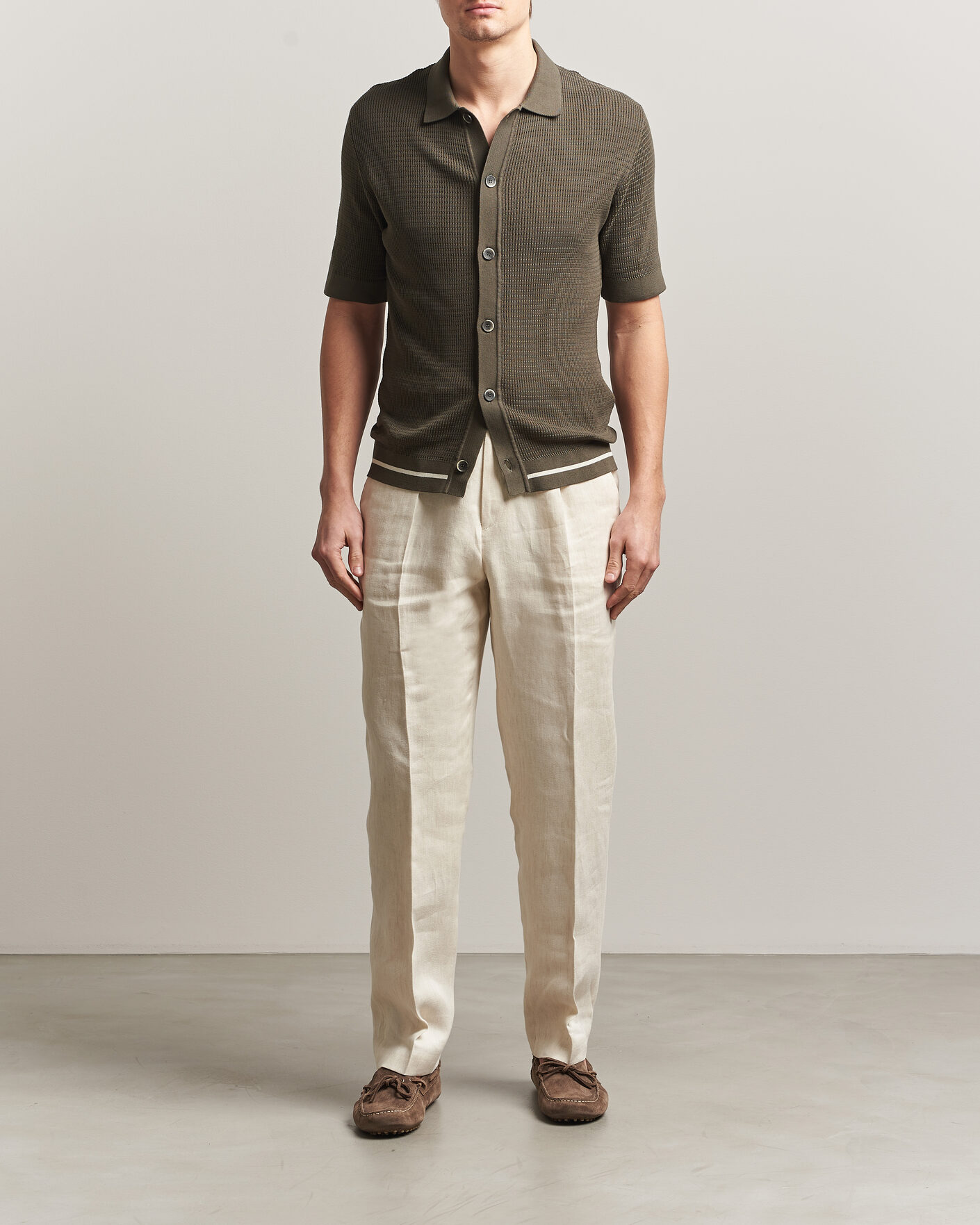 Heren | Overhemden | Altea | Bamboo Stitch Knitted Camp Shirt Dark Green