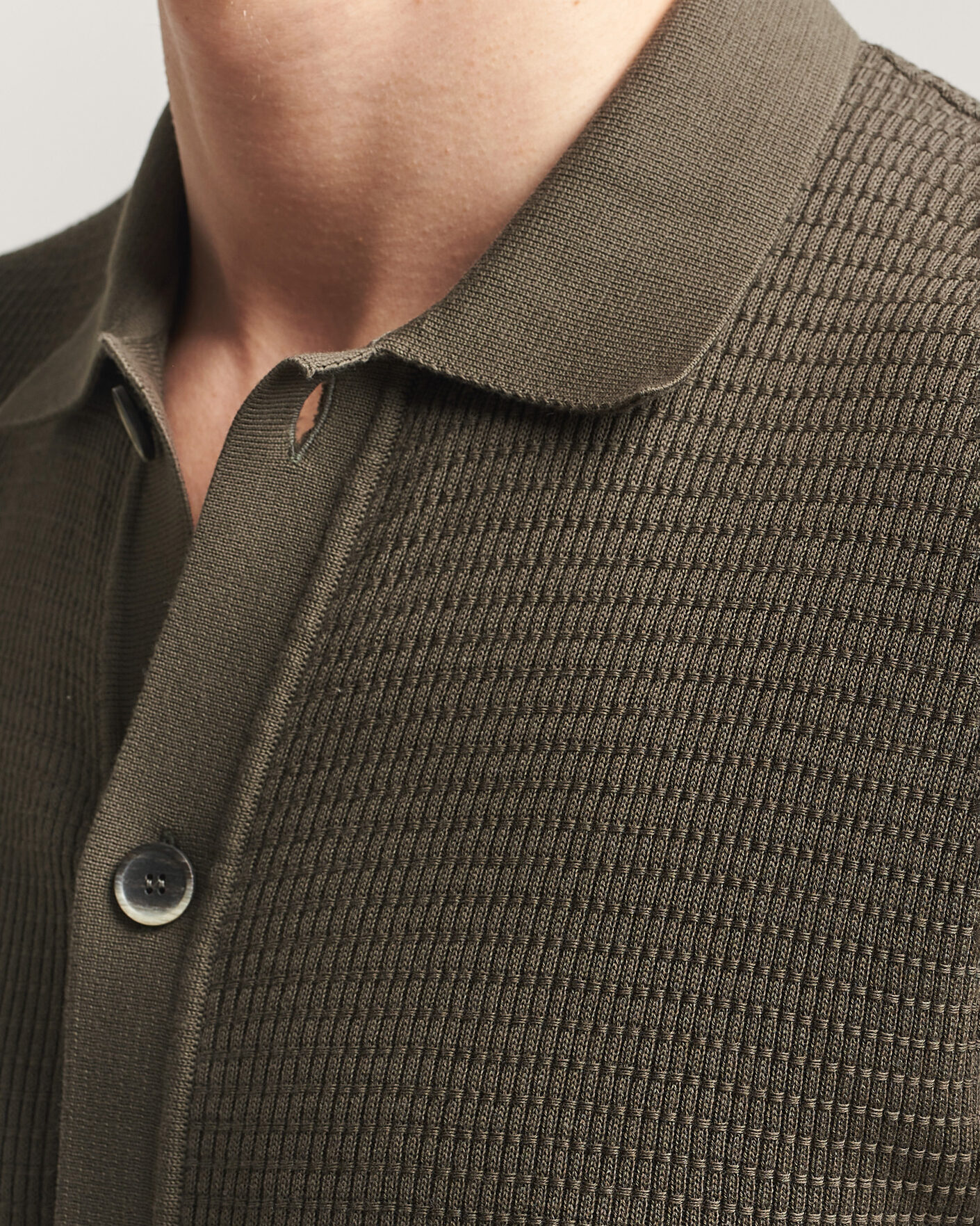 Heren | Overhemden | Altea | Bamboo Stitch Knitted Camp Shirt Dark Green