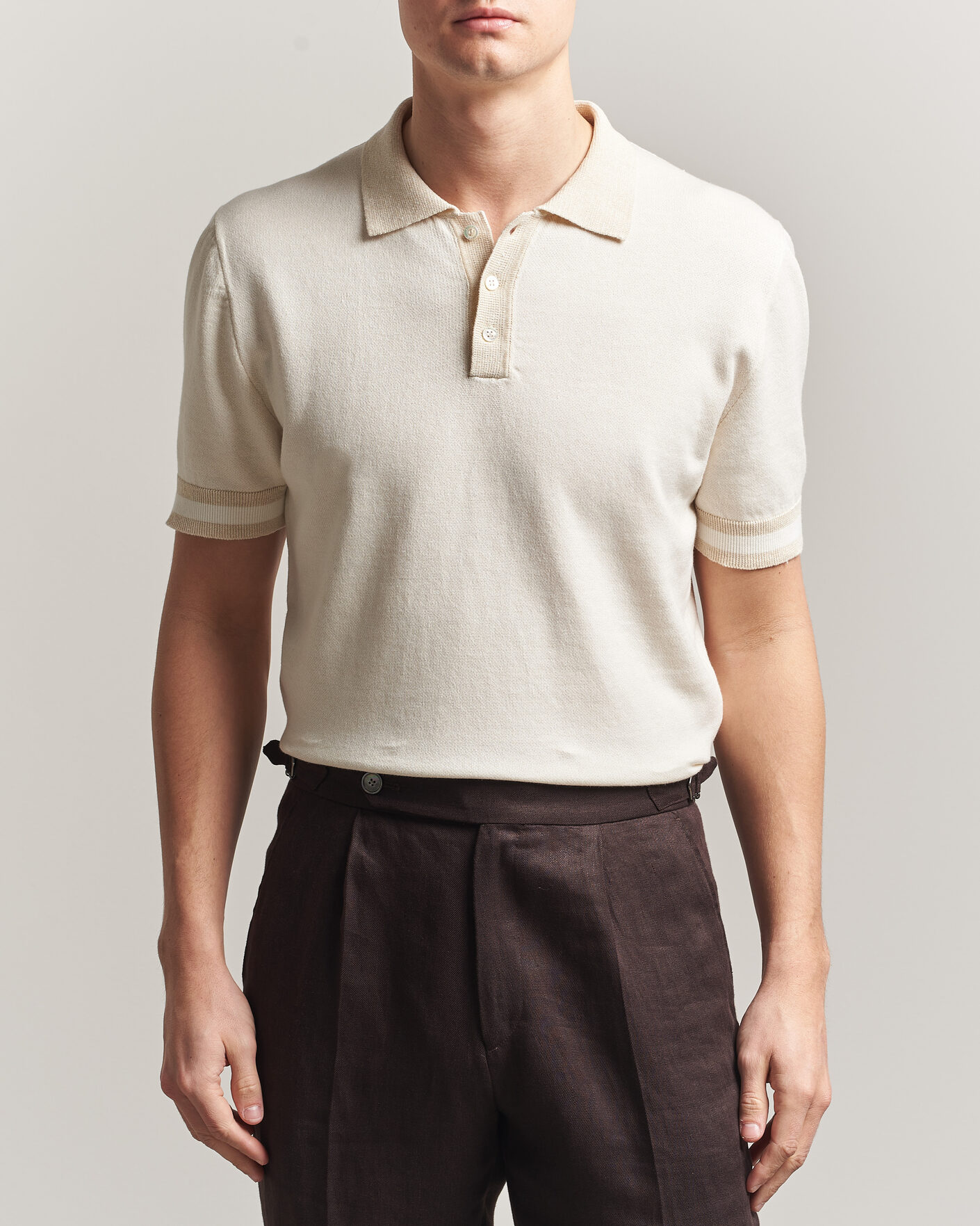 Heren | Polo's | Altea | Cotton/Linen Piquet Polo Off White