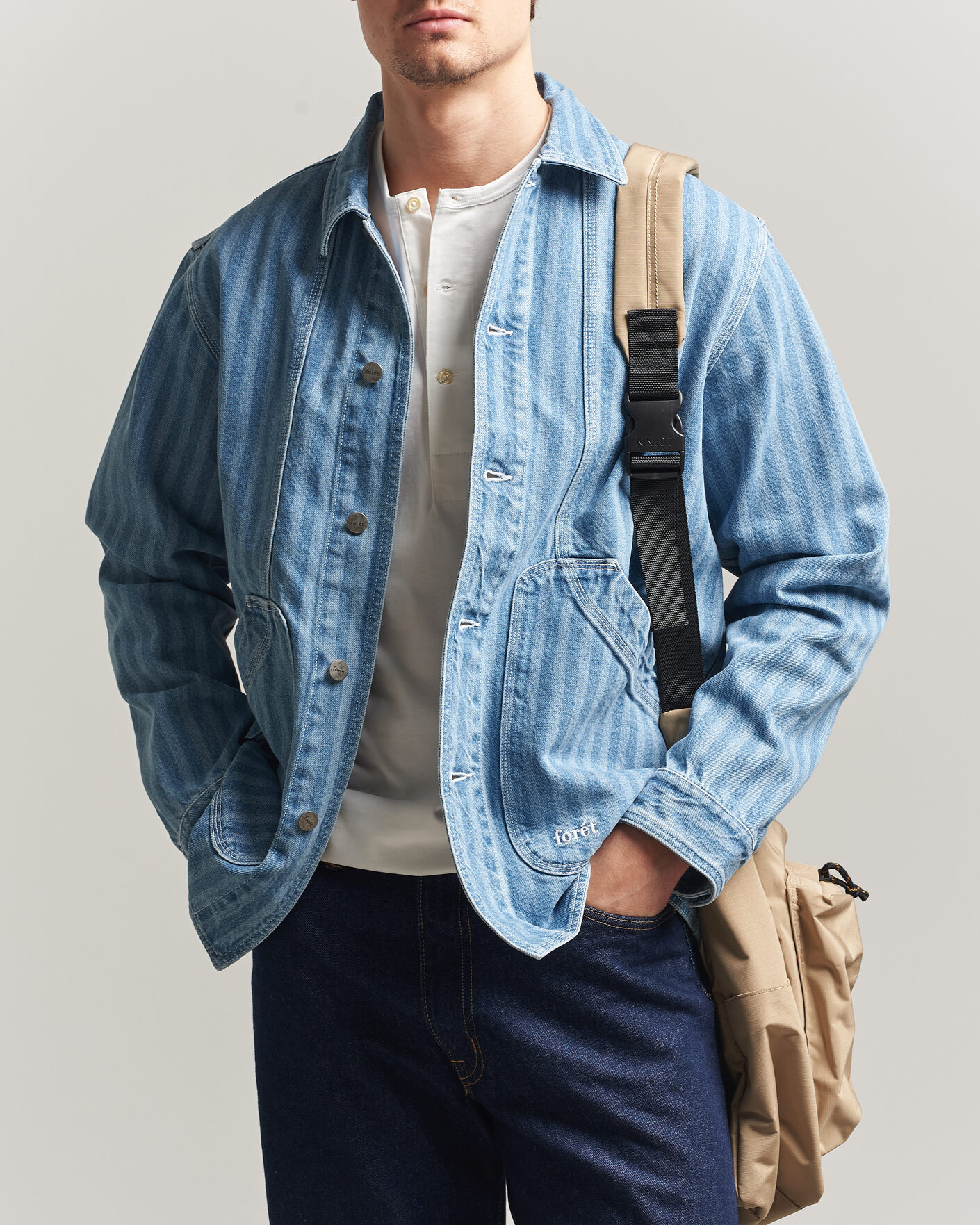 Heren | Overhemden | Forét | Berry Denim Overshirt Striped Denim