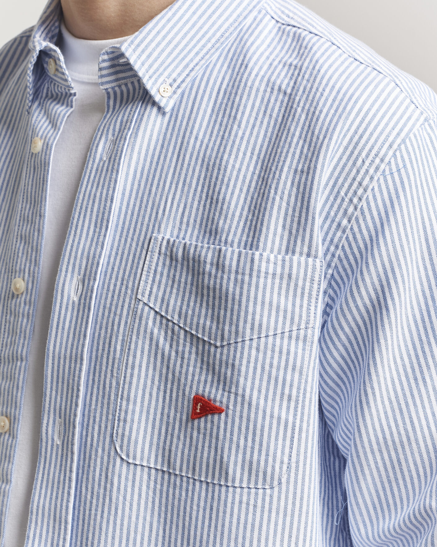 Heren | Overhemden | Forét | Flag Regular Fit Pocket Oxford Shirt Blue Stripe