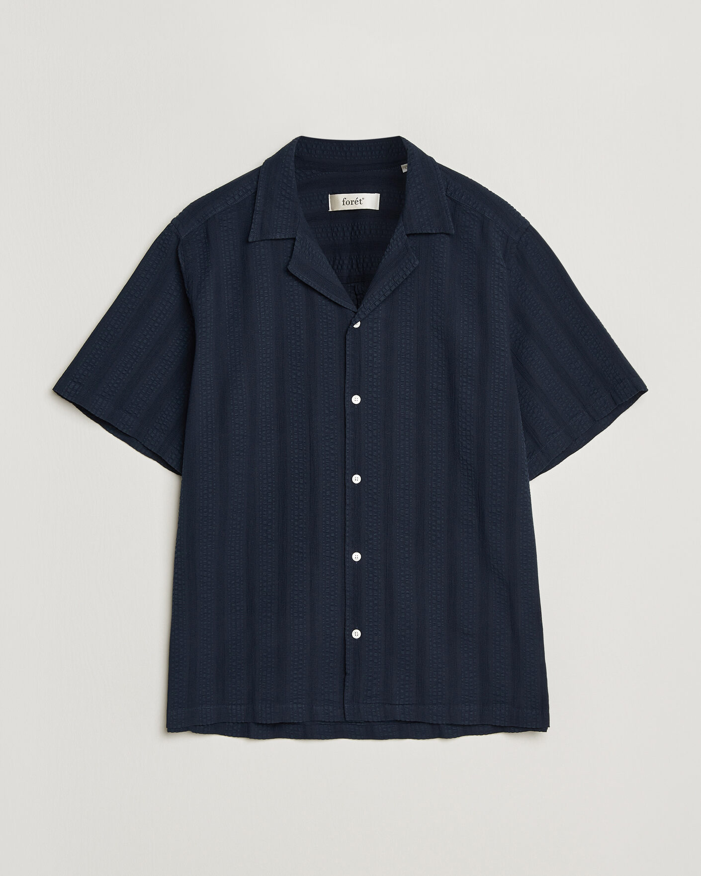 Heren | Overhemden | Forét | Peer Jacquard Stripe Regular Fit SS Shirt Navy