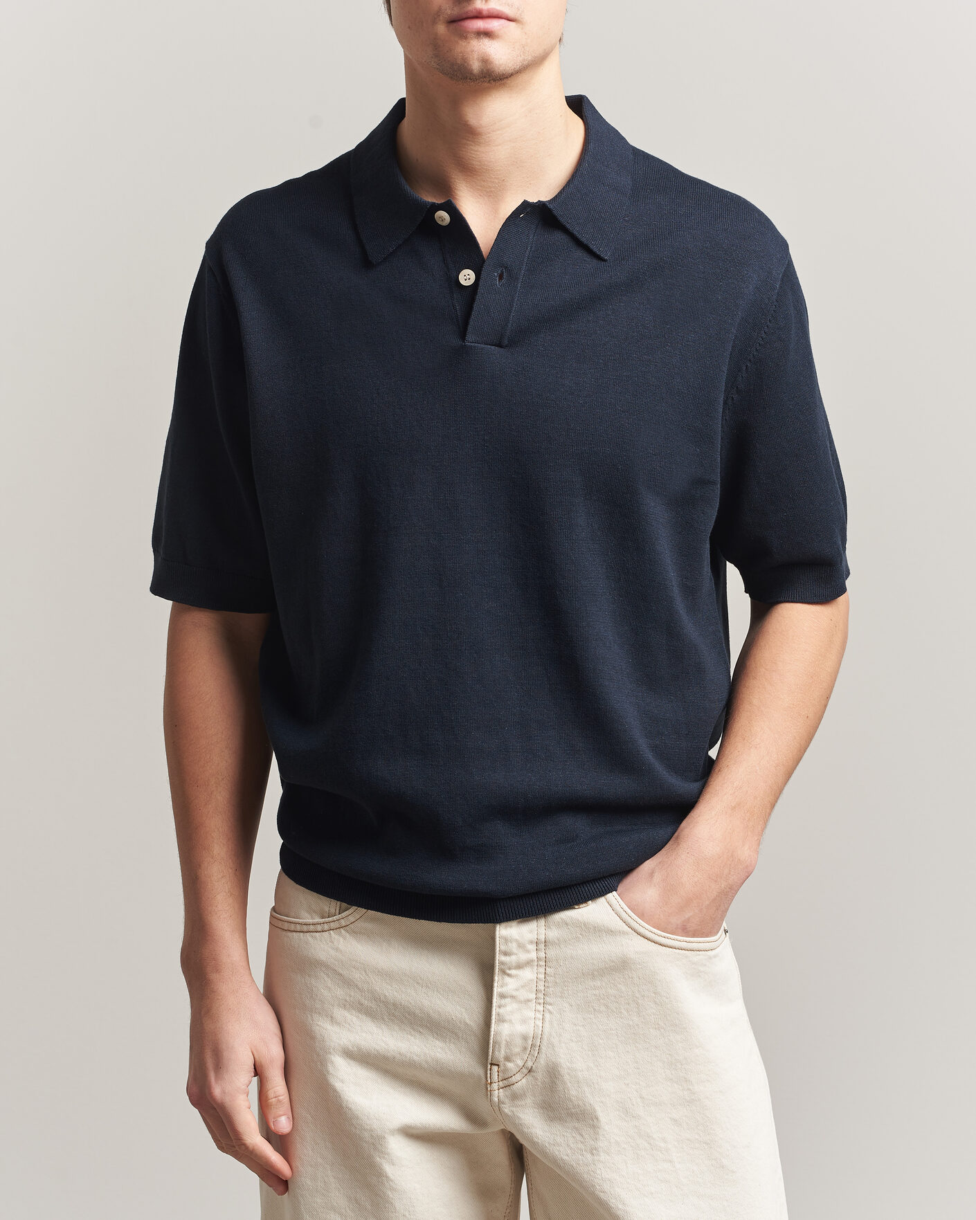 Heren | Polo's | Forét | Sea Cotton/Linen Polo Navy