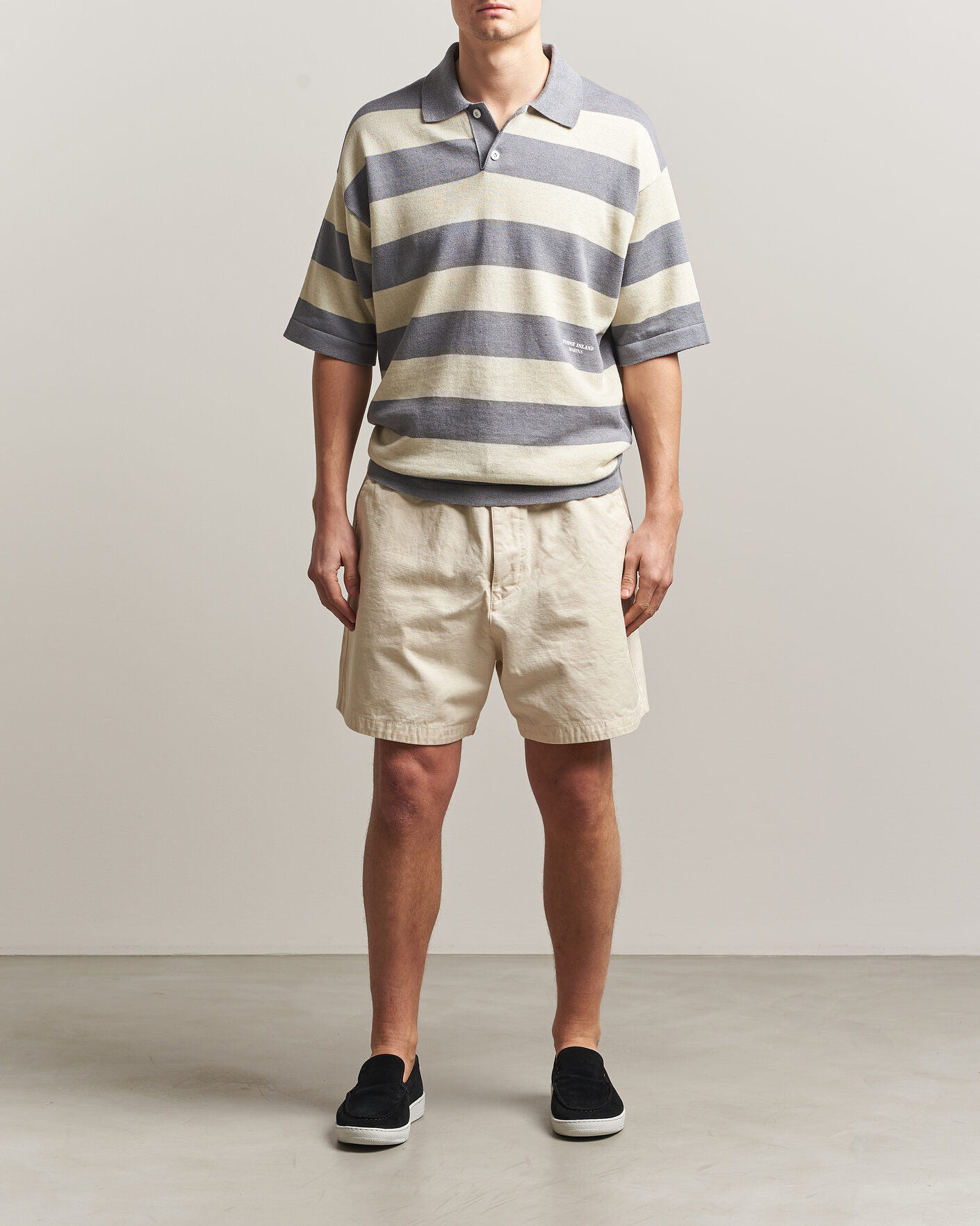 Heren | Polo's | Stone Island | Marina Knitted Cotton/Linen Polo Ivory Melange