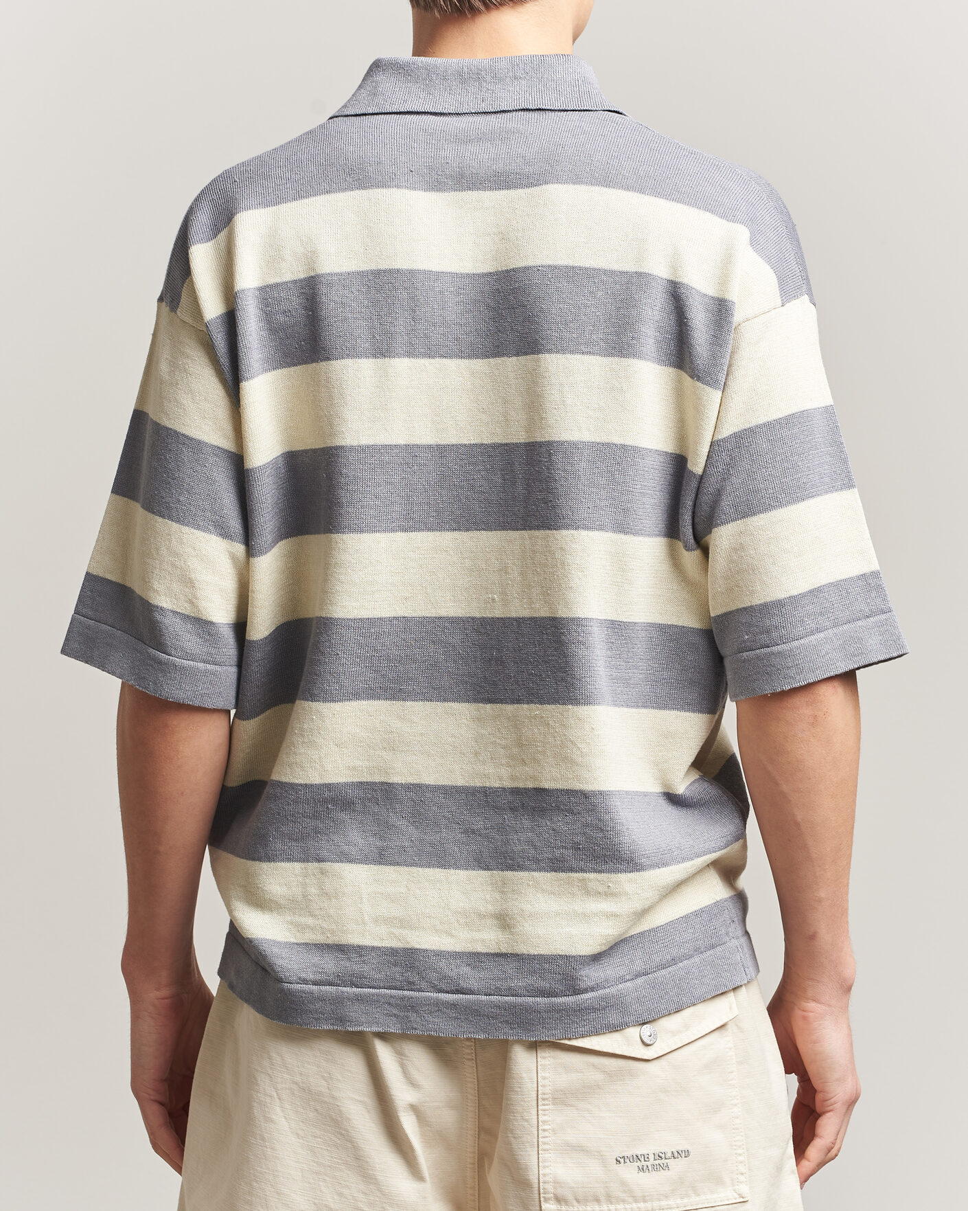Heren | Polo's | Stone Island | Marina Knitted Cotton/Linen Polo Ivory Melange
