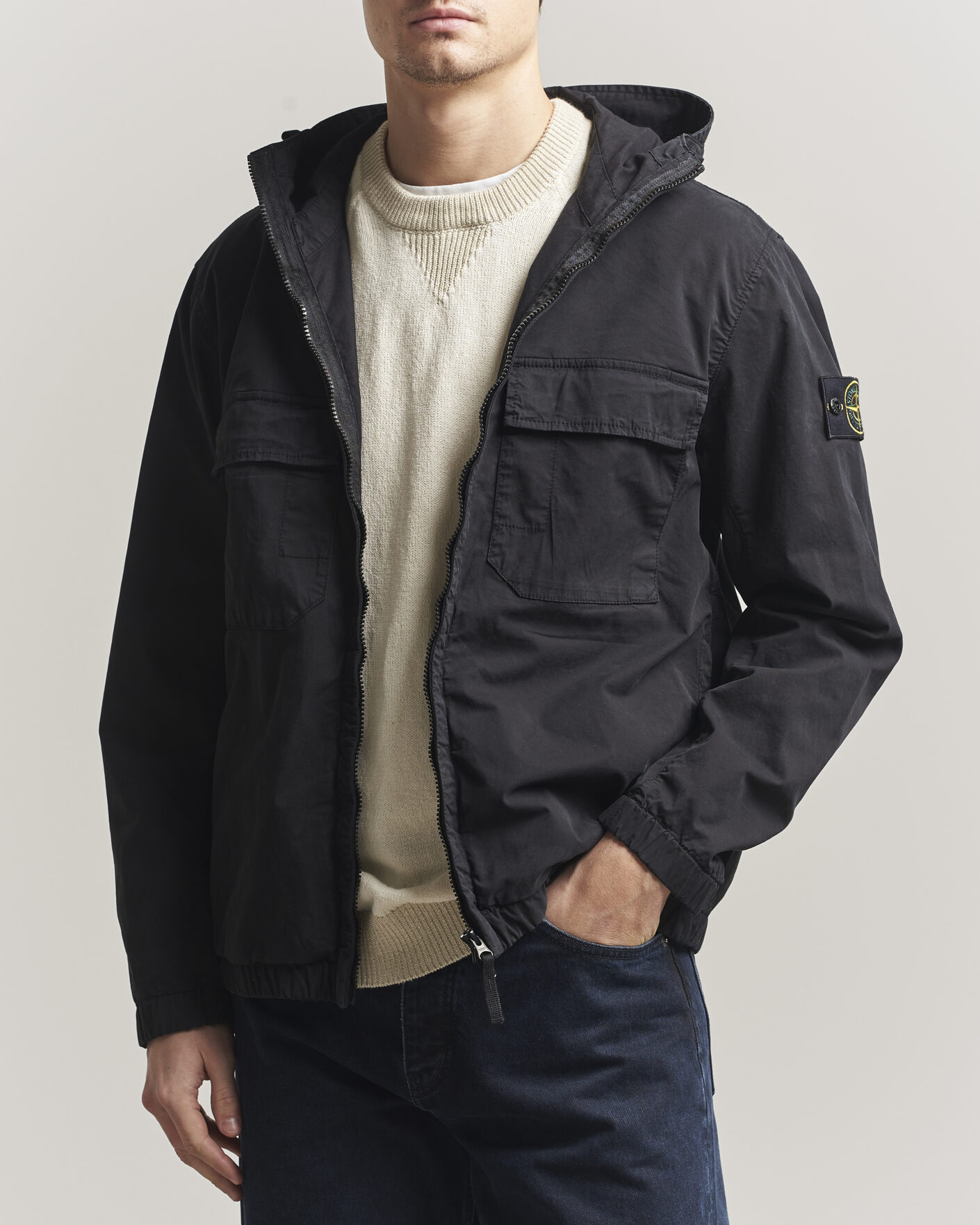 Heren | Jassen | Stone Island | Stretch Cotton Twill Hood Jacket Black