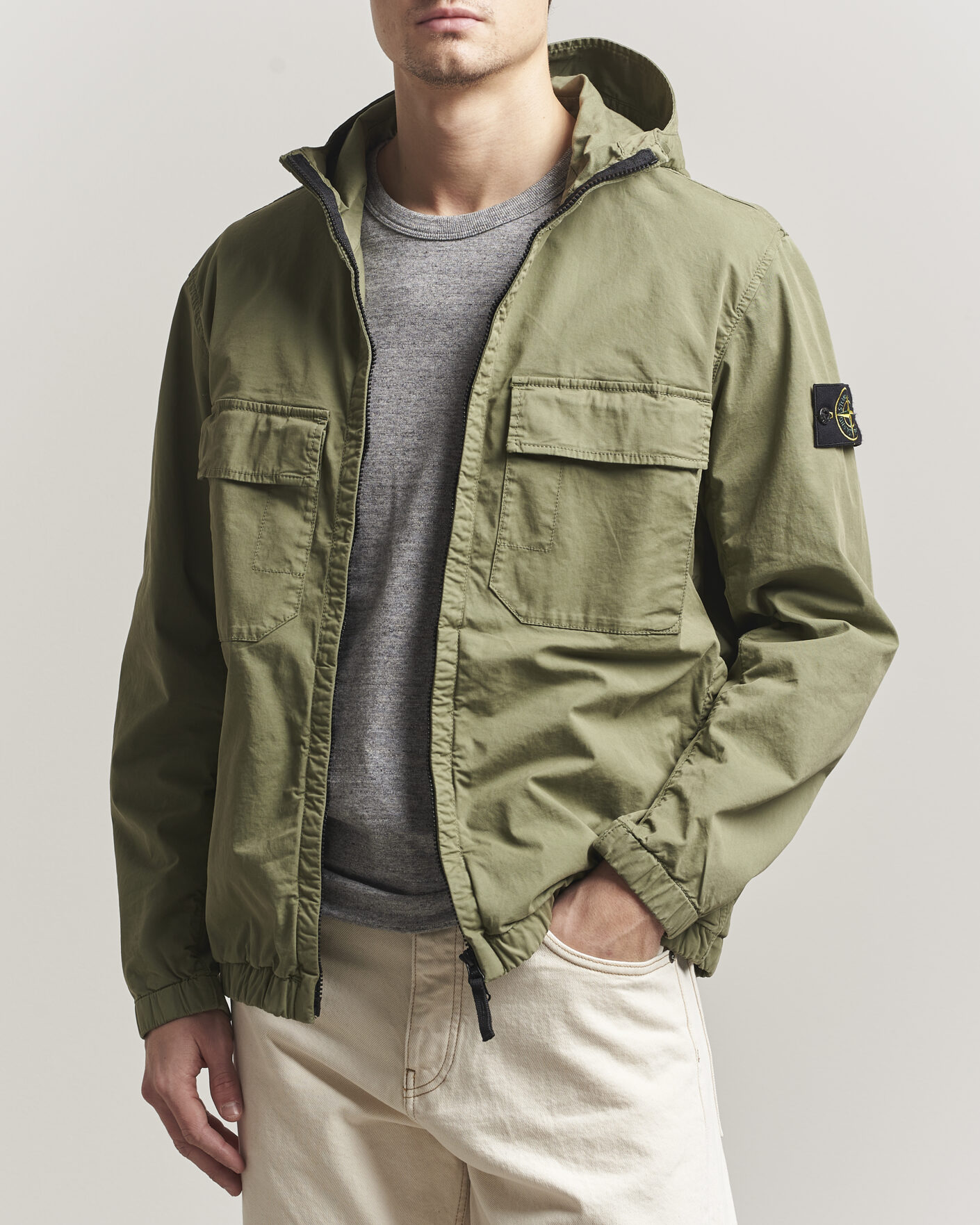 Heren | Jassen | Stone Island | Stretch Cotton Twill Hood Jacket Military Green