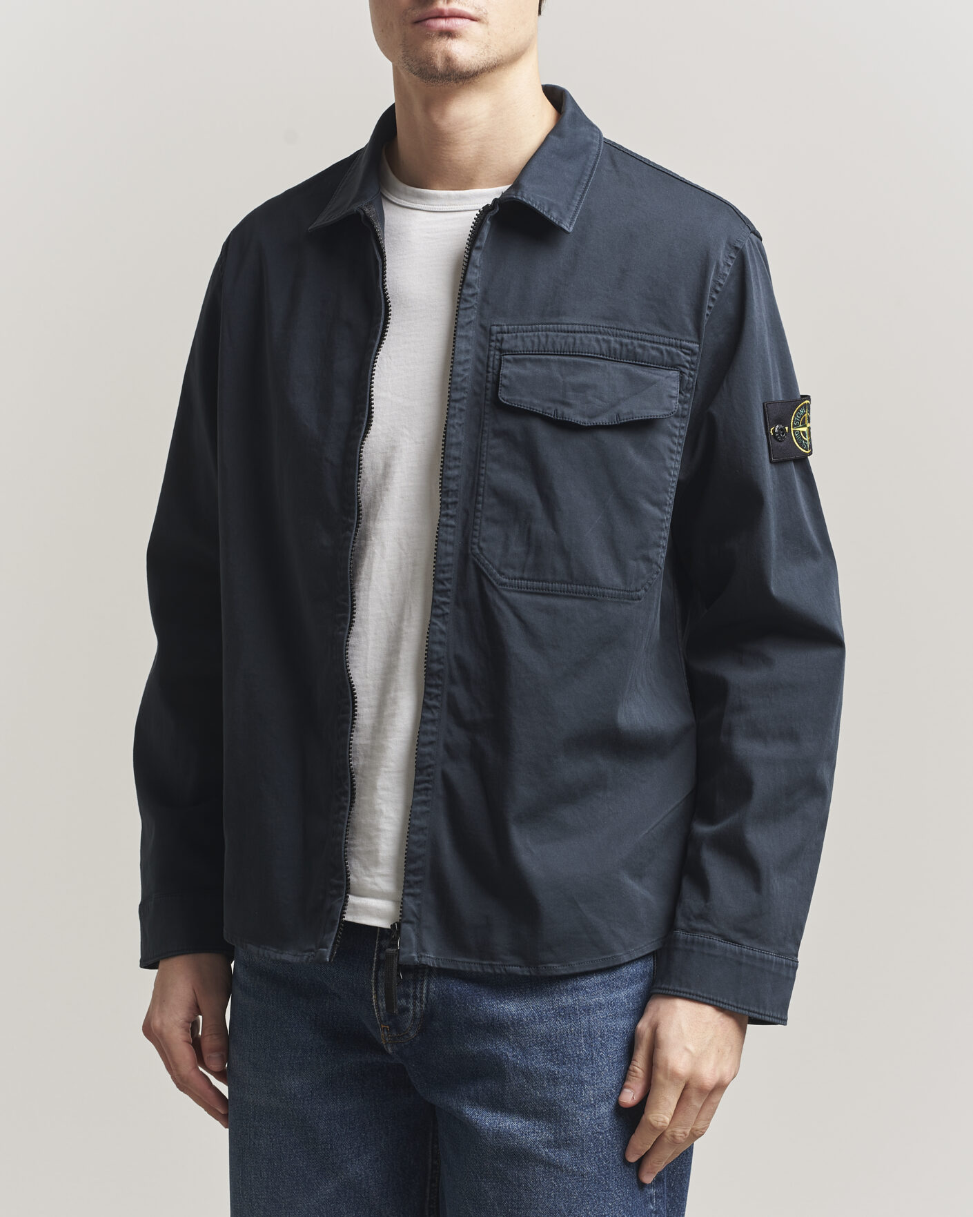 Heren | Overhemden | Stone Island | Cotton Stretch Zip Overshirt Navy
