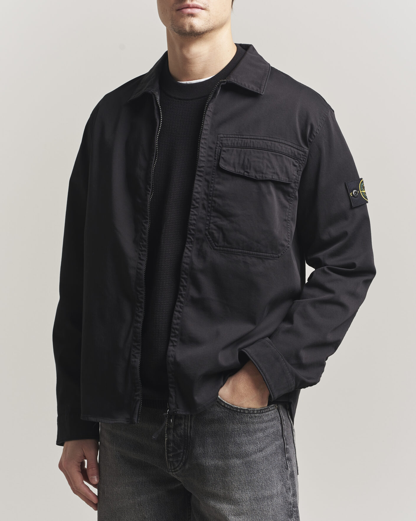 Heren | Overhemden | Stone Island | Cotton Stretch Zip Overshirt Black