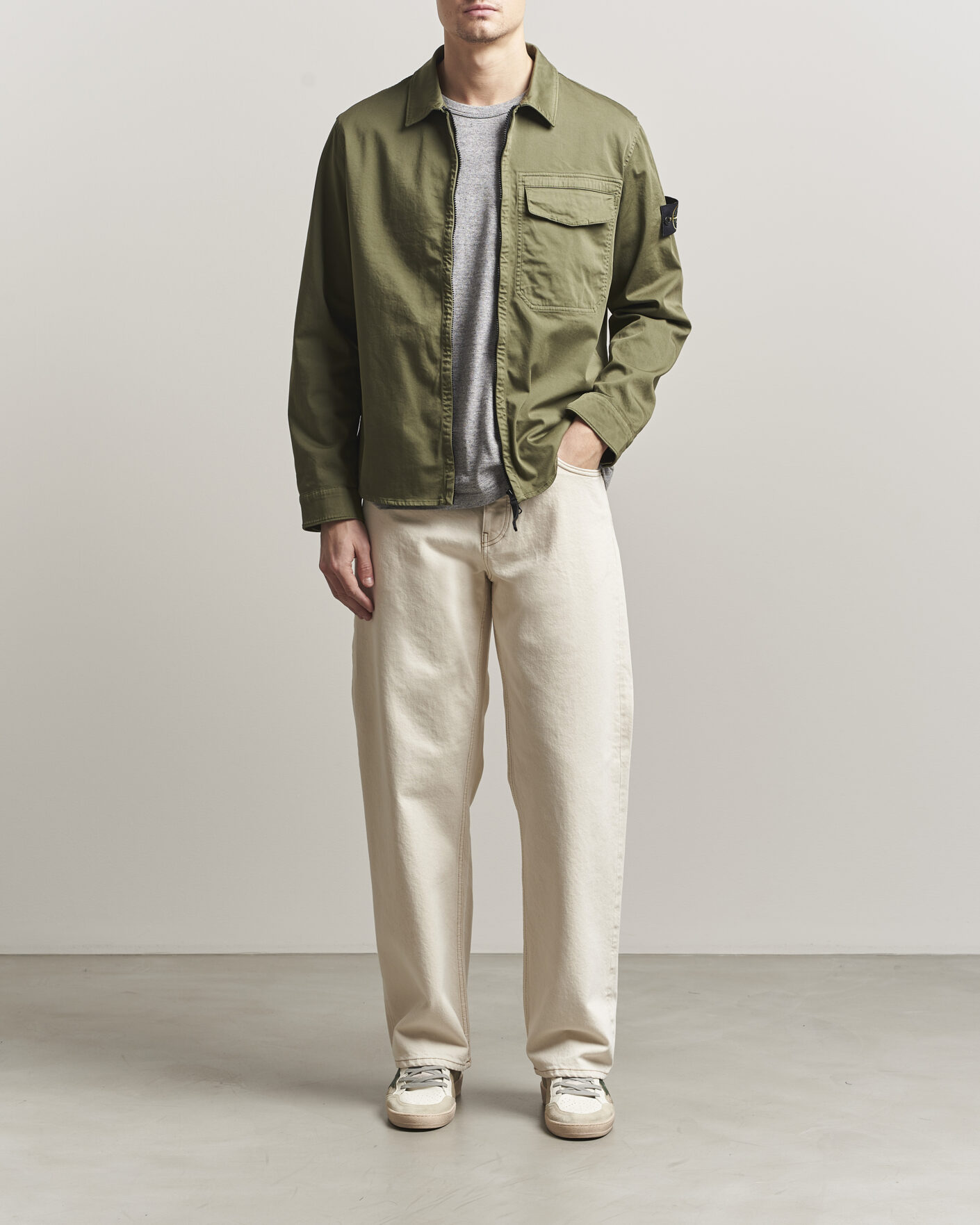 Heren | Overhemden | Stone Island | Cotton Stretch Zip Overshirt Military Green