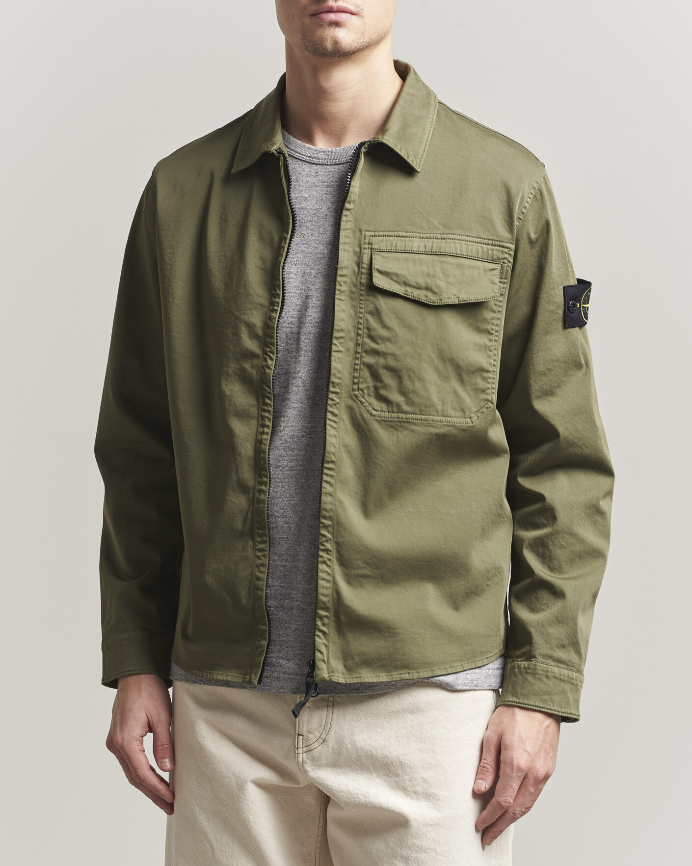 Heren | Overhemden | Stone Island | Cotton Stretch Zip Overshirt Military Green