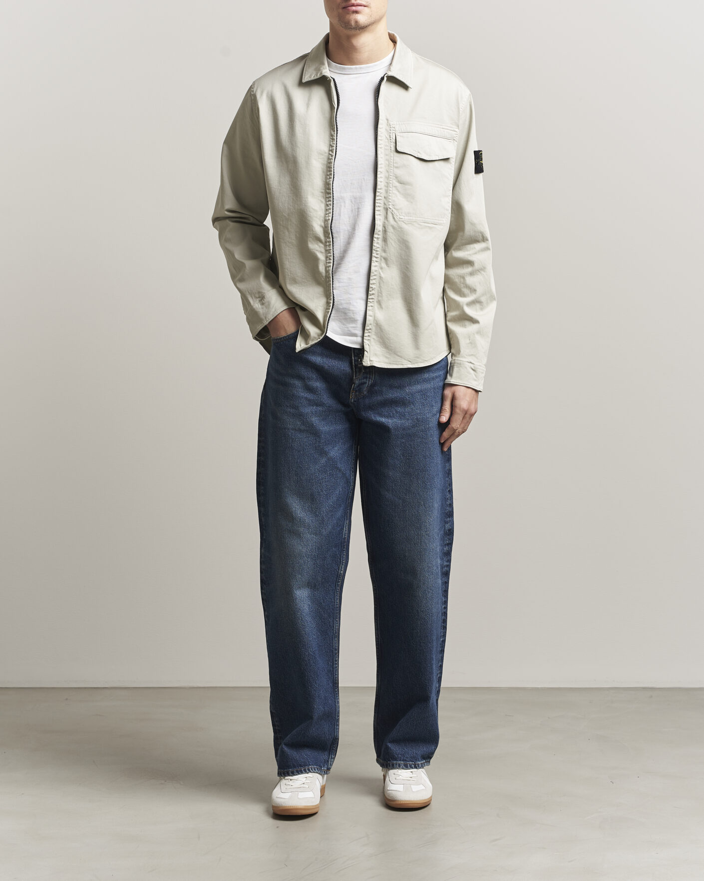 Heren | Overhemden | Stone Island | Cotton Stretch Zip Overshirt Pearl Grey