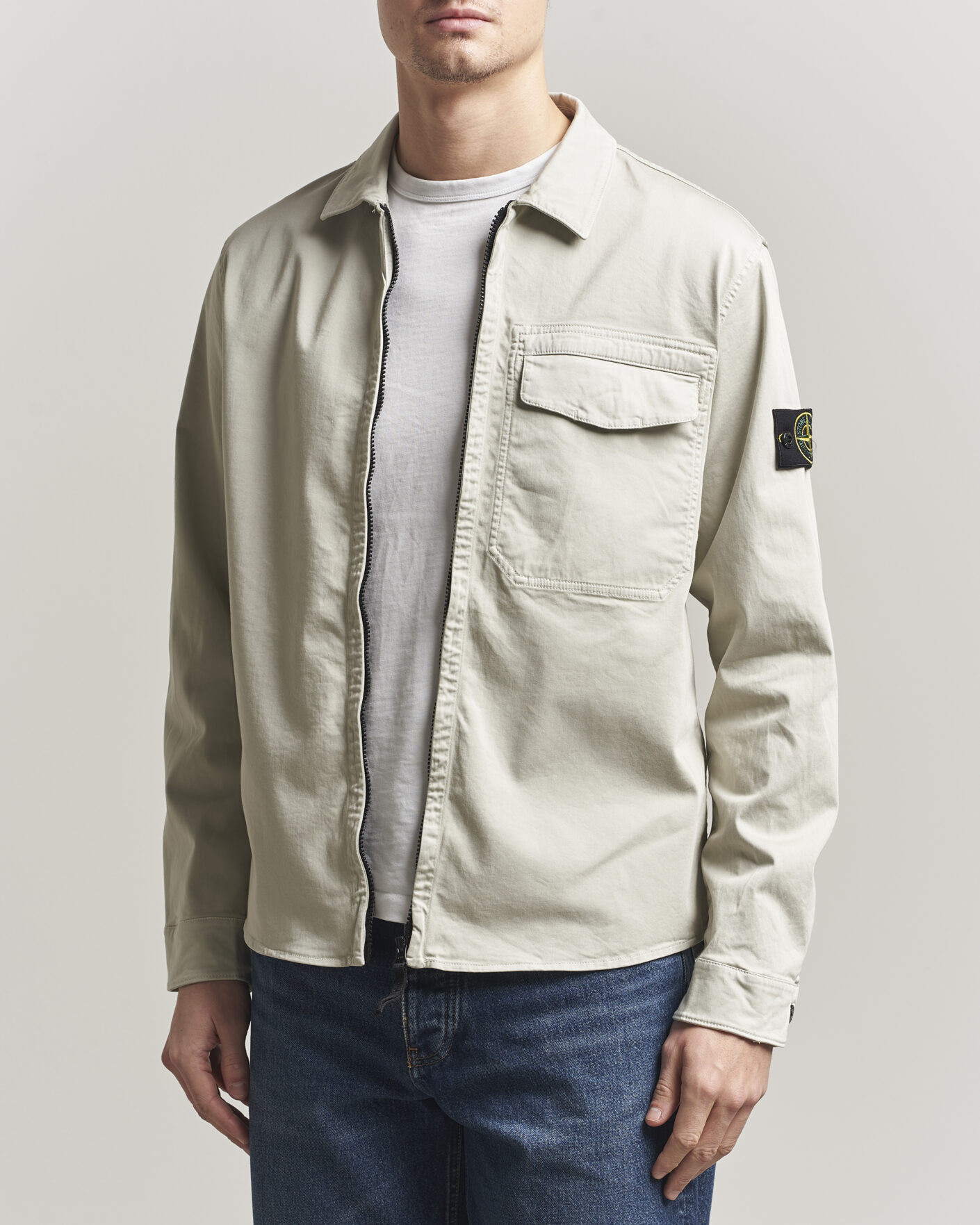 Heren | Overhemden | Stone Island | Cotton Stretch Zip Overshirt Pearl Grey