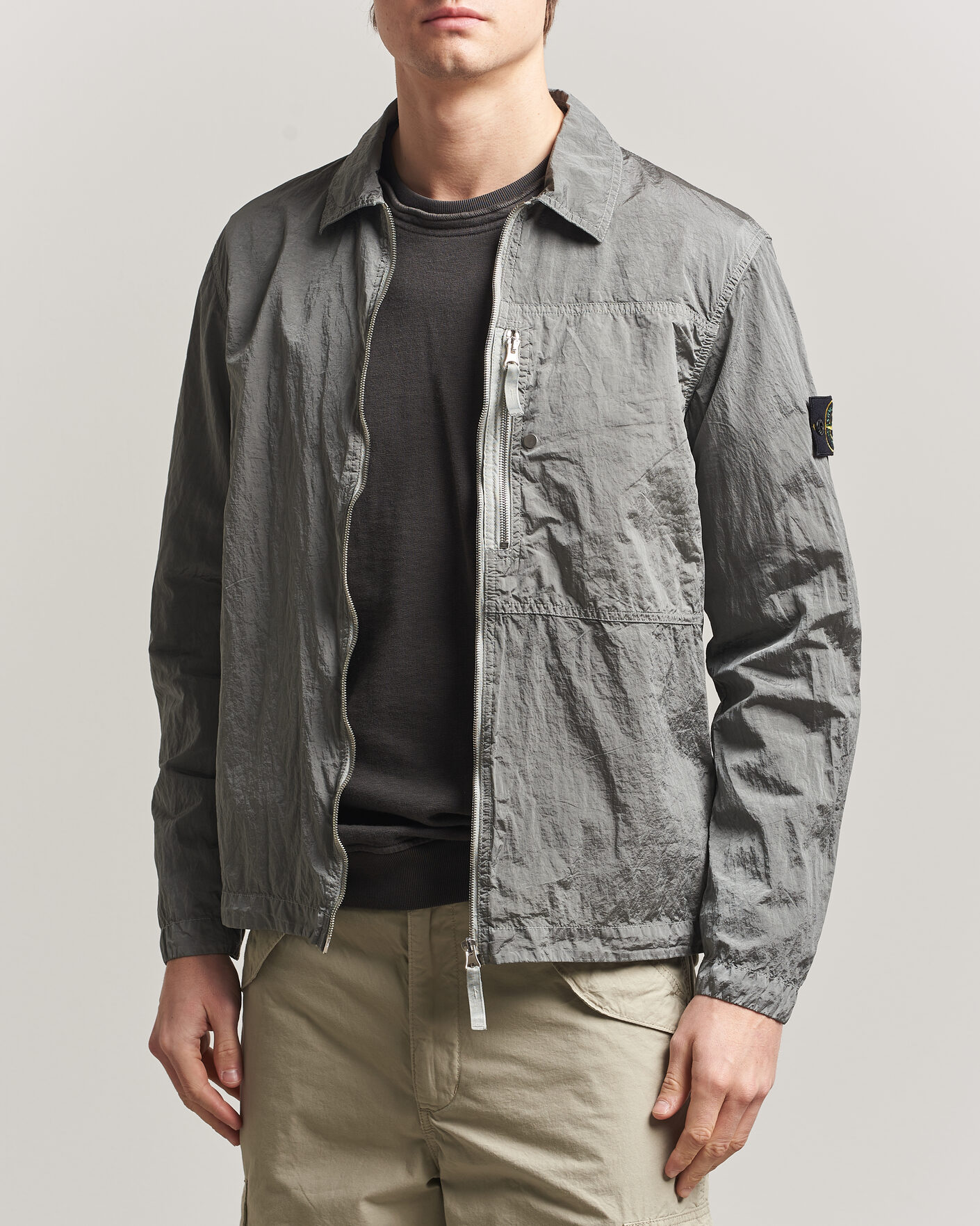 Heren | Overhemden | Stone Island | Nylon Metal Zip Overshirt Pearl Grey