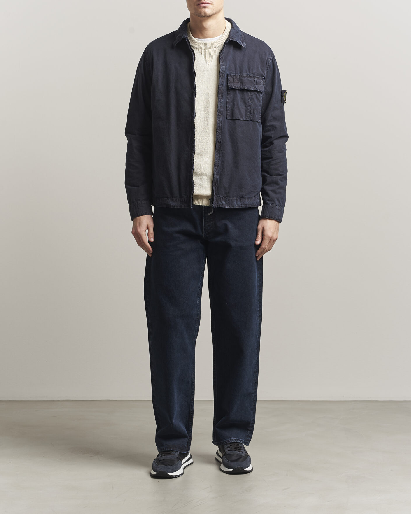 Heren | Overhemden | Stone Island | Brushed Cotton Canvas Zip Overshirt Navy